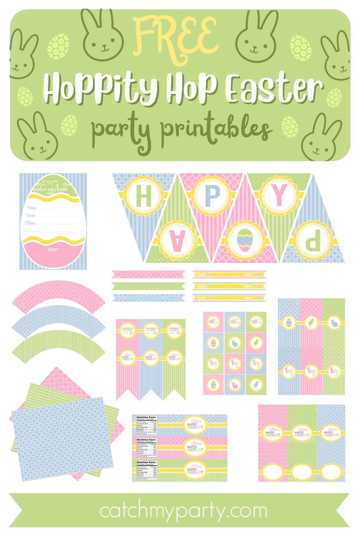 Free Hoppity Hop Easter Party Printables | Catch My Party regarding Free Printable Easter Bunting