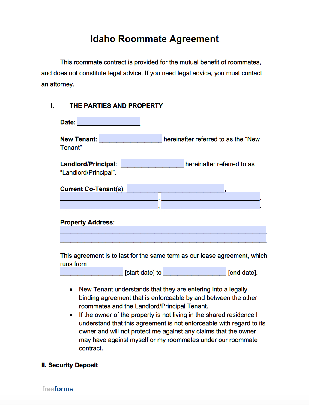 Free Idaho Roommate Agreement Template | Pdf | Word inside Free Printable Roommate Rental Agreement