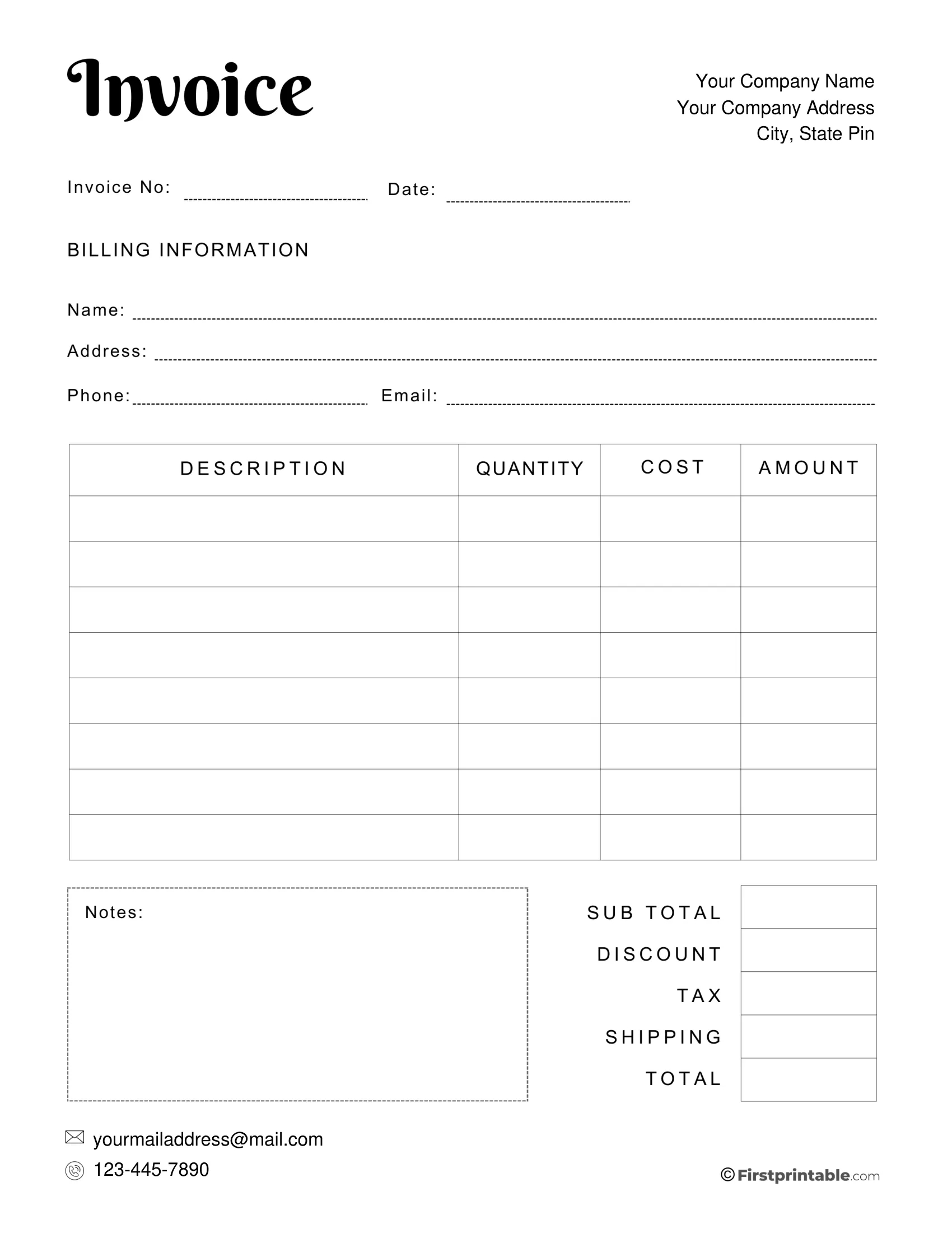 Free Invoice Template Blank Printable | Download for Free Printable Invoice Forms