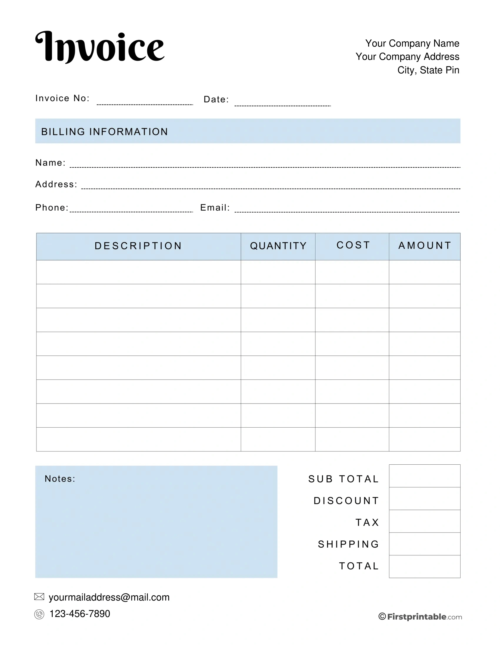 Free Invoice Template Blank Printable | Download in Free Printable Blank Invoice