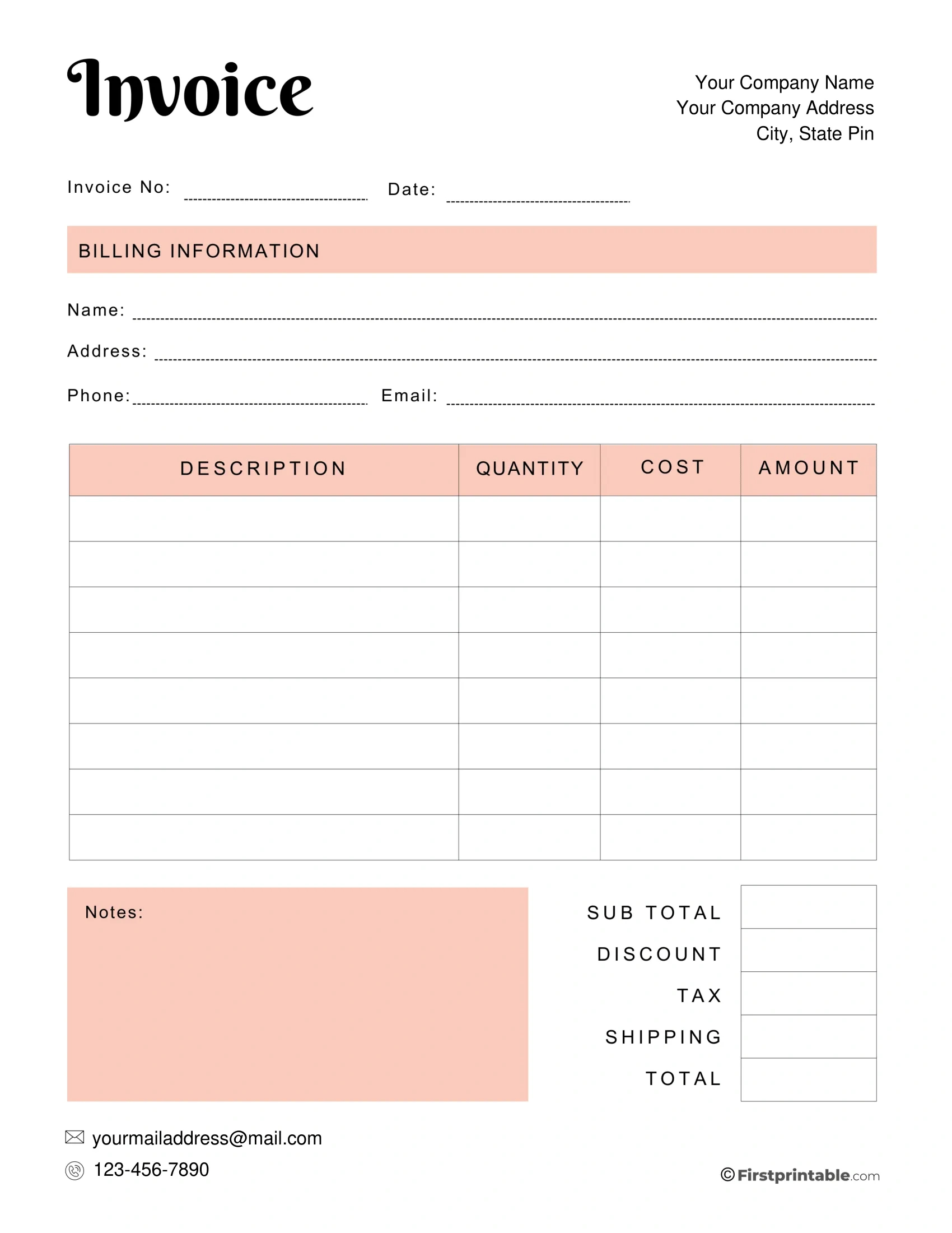 Free Invoice Template Blank Printable | Download in Free Printable Invoices