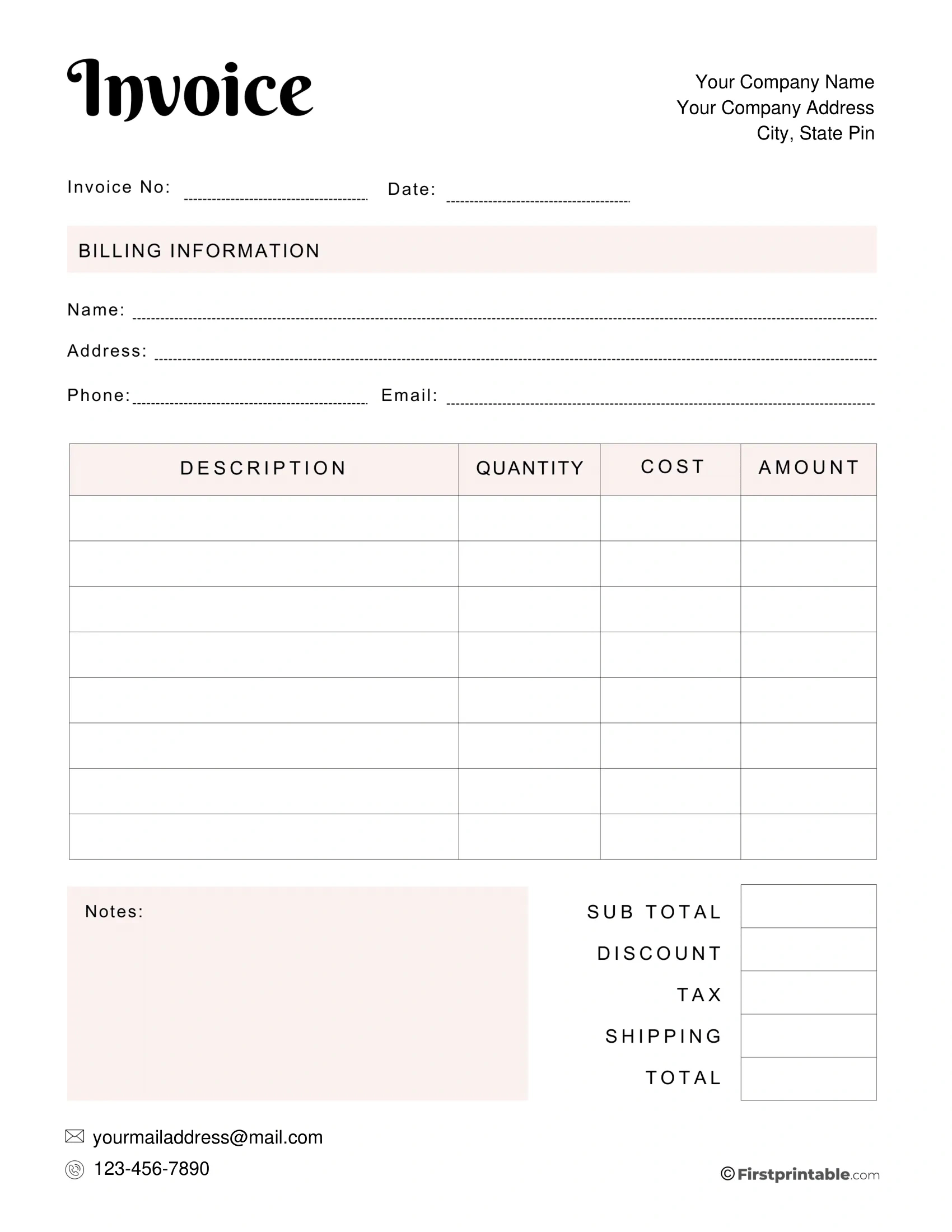 Free Invoice Template Blank Printable | Download regarding Free Bill Invoice Template Printable