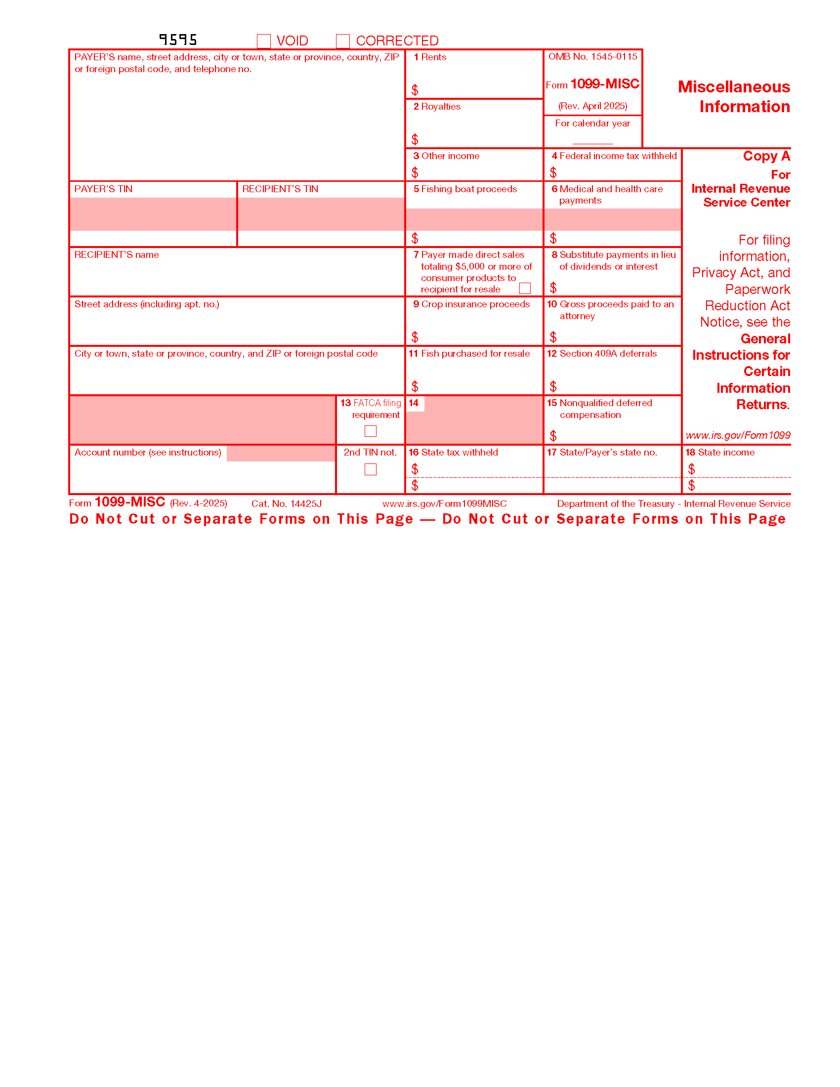 Free Irs Form 1099-Misc - Pdf – Eforms with Free Printable 1099 Misc Form 2013