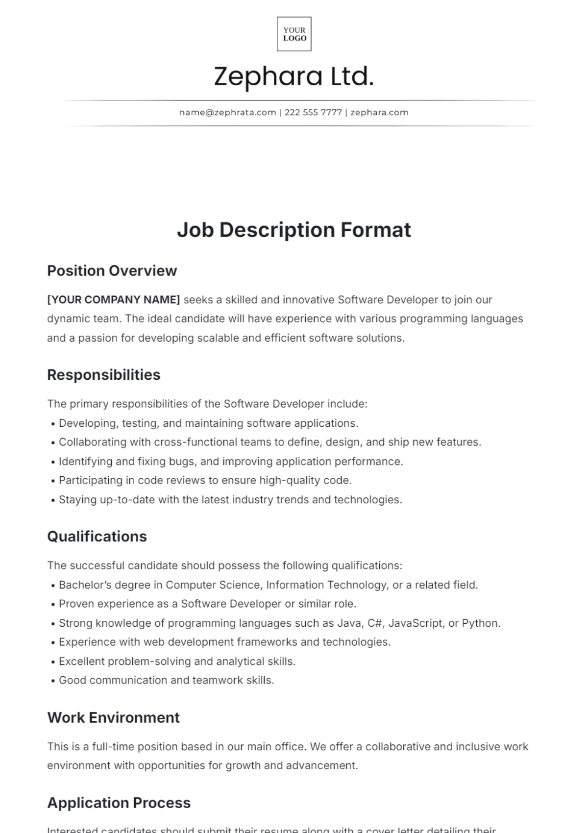 Free Job Description Templates To Edit Online &amp;amp; Print inside Free Printable Job Description Template