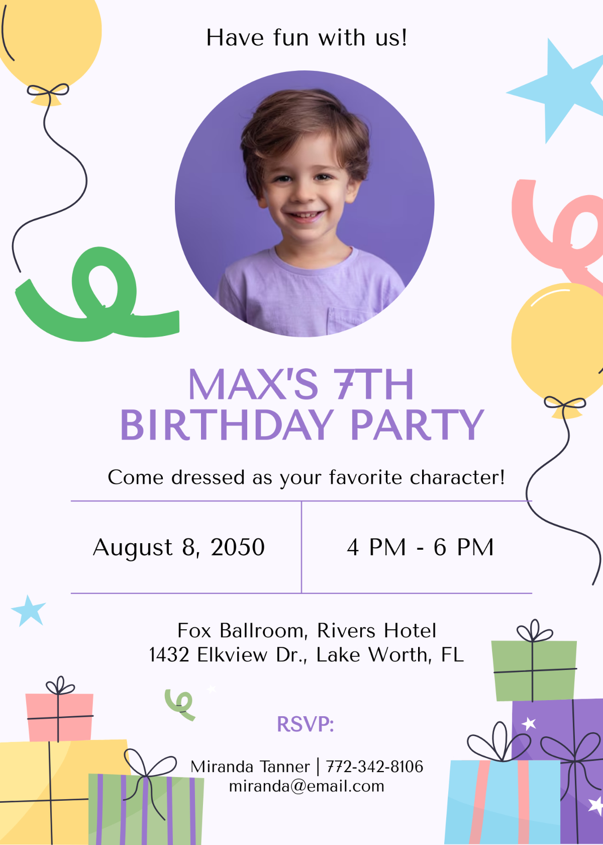 Free Kids Birthday Invitation Templates, Editable And Printable in Free Printable Birthday Invitation Cards Templates