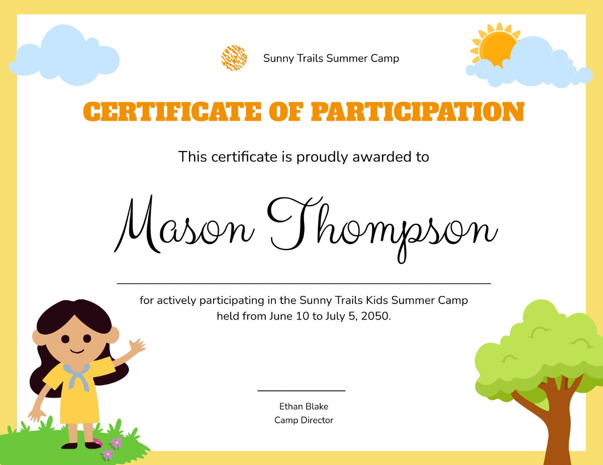 Free Kids Summer Camp Certificate Template To Edit Online with regard to Free Printable Camp Certificates