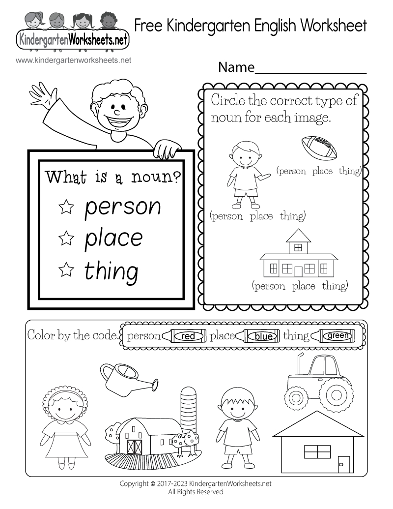 Free Kindergarten English Worksheet intended for Free Printable English Lessons