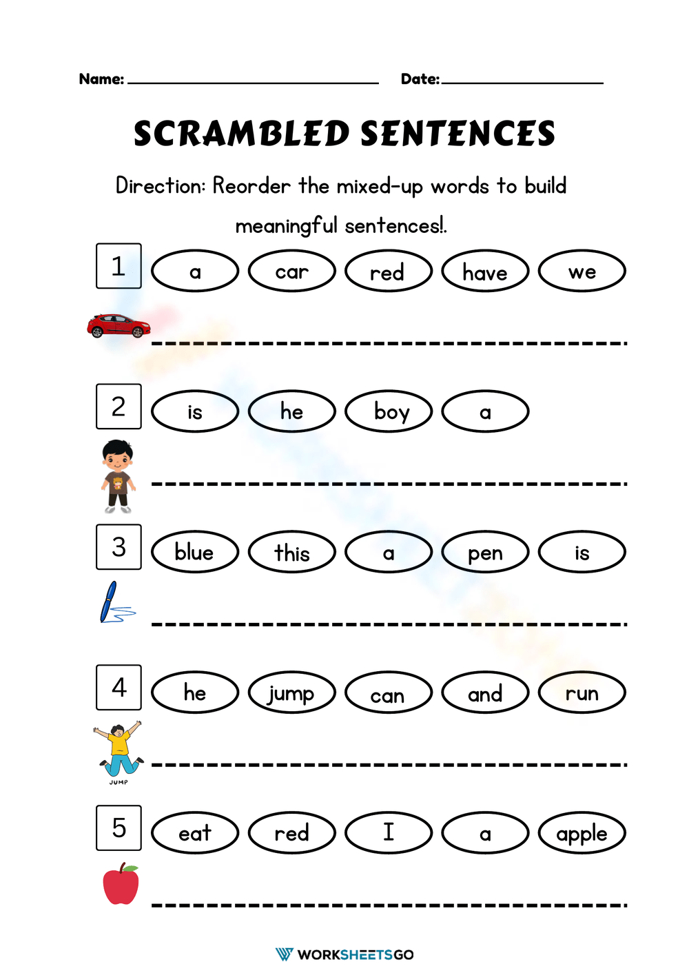 Free Kindergarten Scrambled Sentences Worksheets - Worksheets Library in Free Printable Scrambled Sentences Worksheets