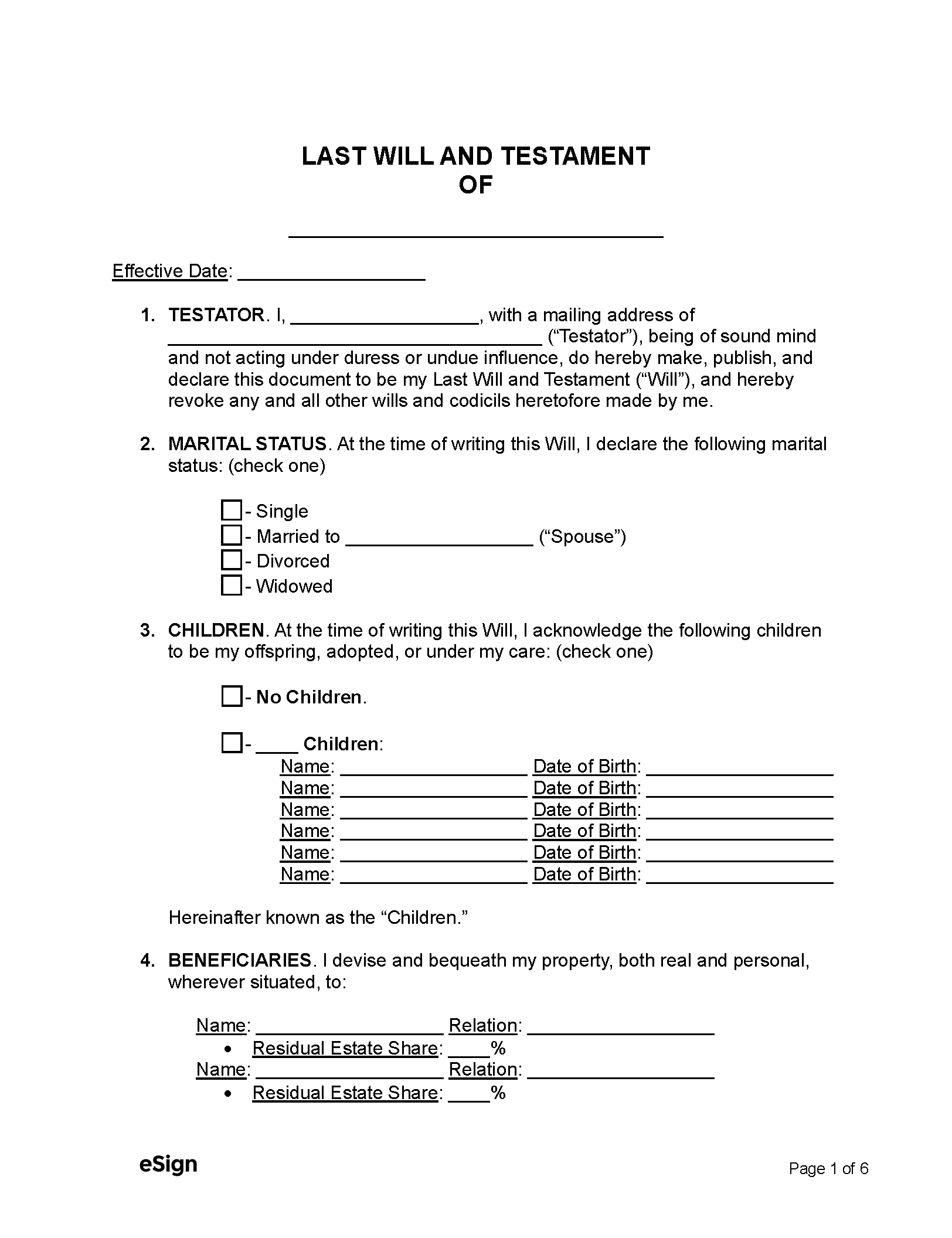 Free Last Will And Testament Template Templates (2) | Pdf | Word within Free Printable Last Will And Testament Blank Forms
