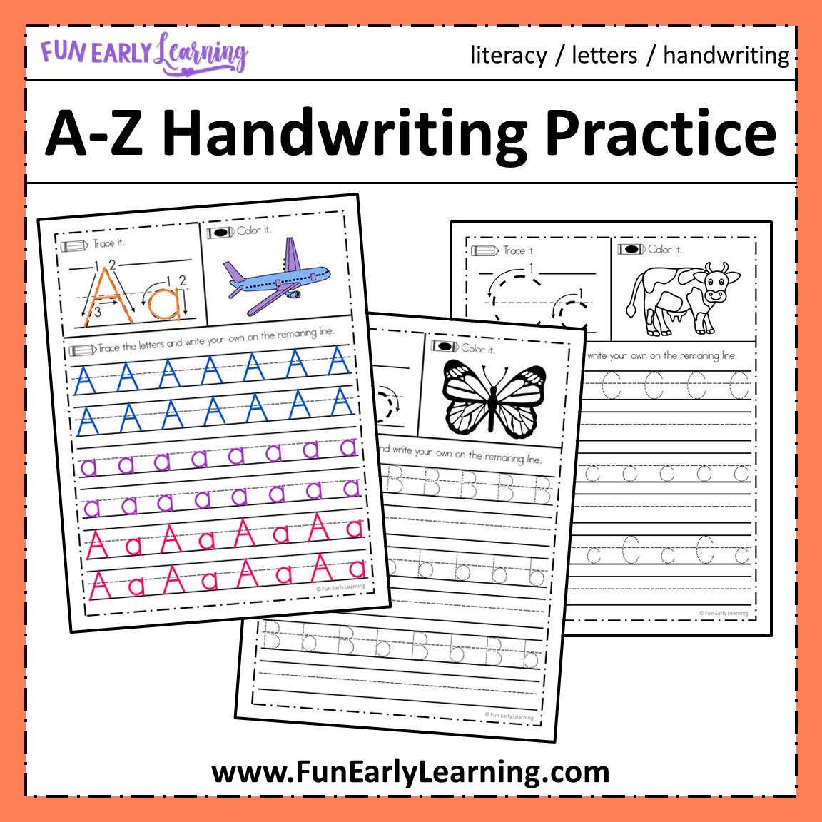 Free Letter Tracing Worksheets – A-Z Handwriting Practice – Fun regarding Free Printable Handwriting Sheets For Kindergarten