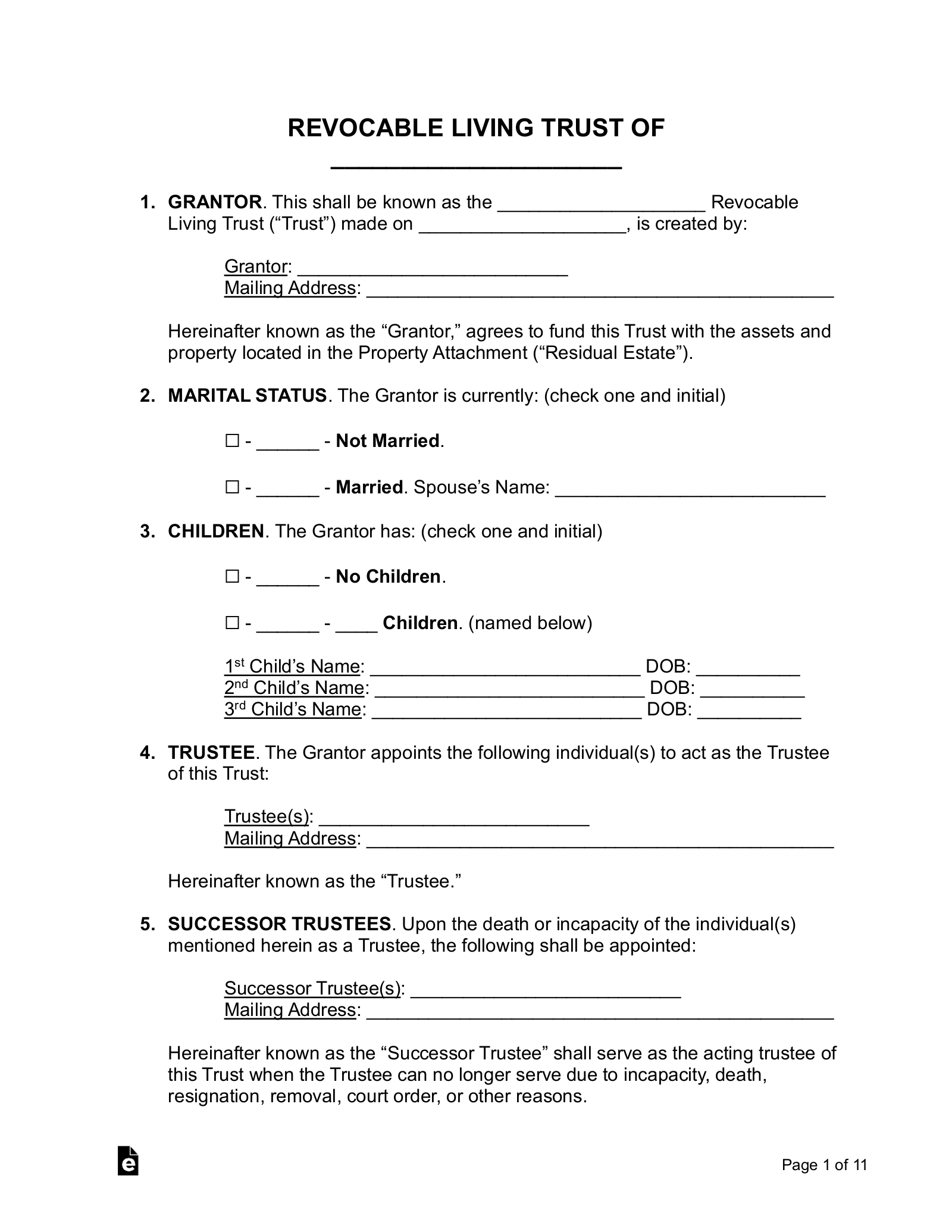Free Living Trust Form (Revocable) - Pdf | Word – Eforms for Free Printable Will And Trust Forms