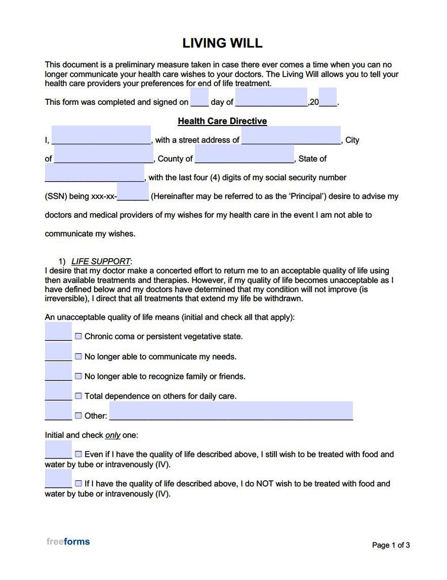 Free Living Will Forms | Pdf | Word pertaining to Living Will Forms Free Printable