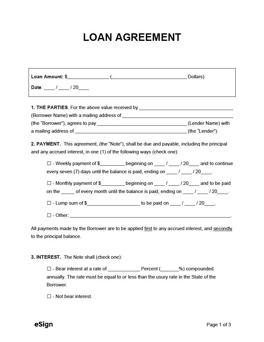 Free Loan Agreement Template | Pdf | Word for Free Printable Blank Loan Agreement
