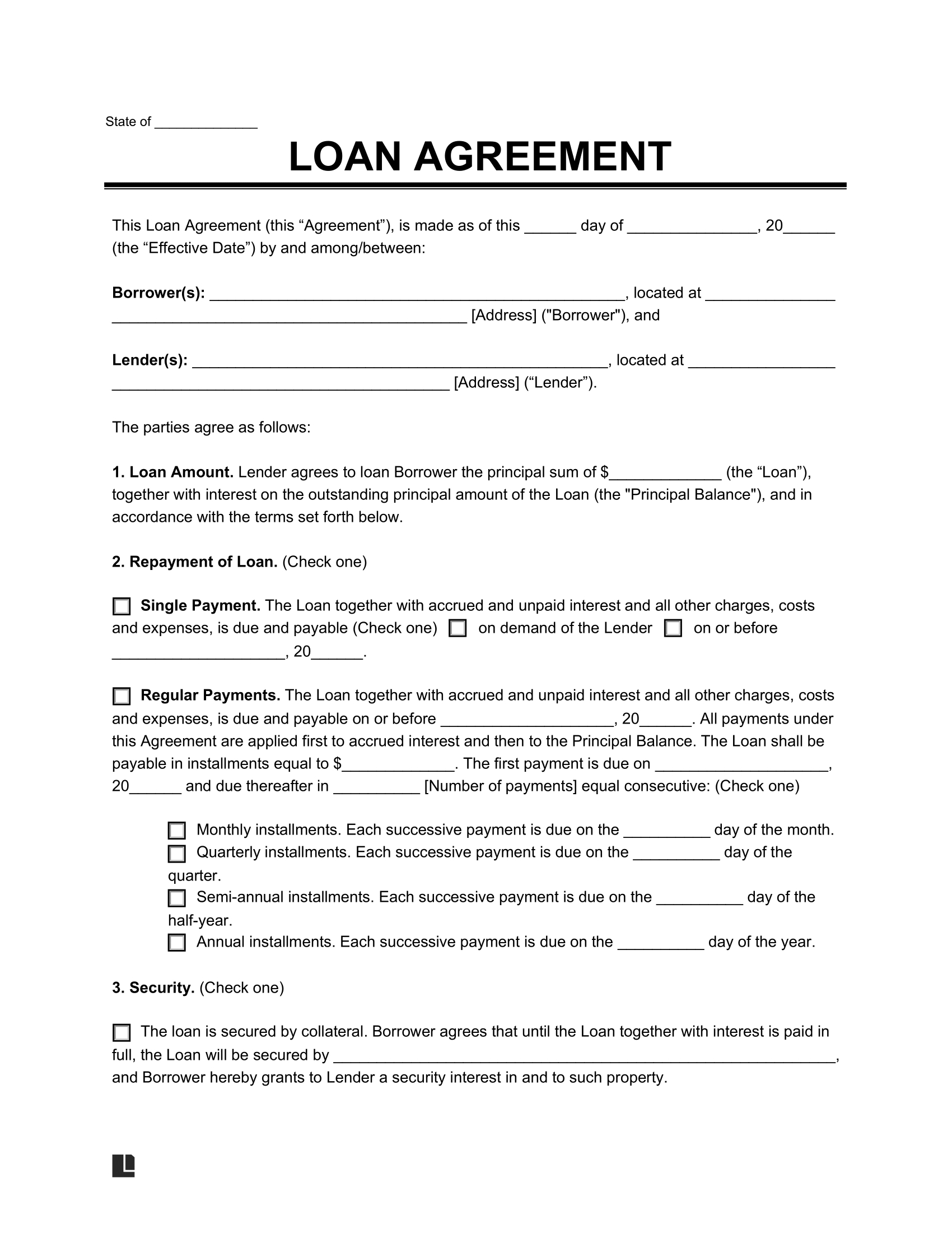 Free Loan Agreement Template | Pdf &amp; Word with Free Printable Personal Loan Forms