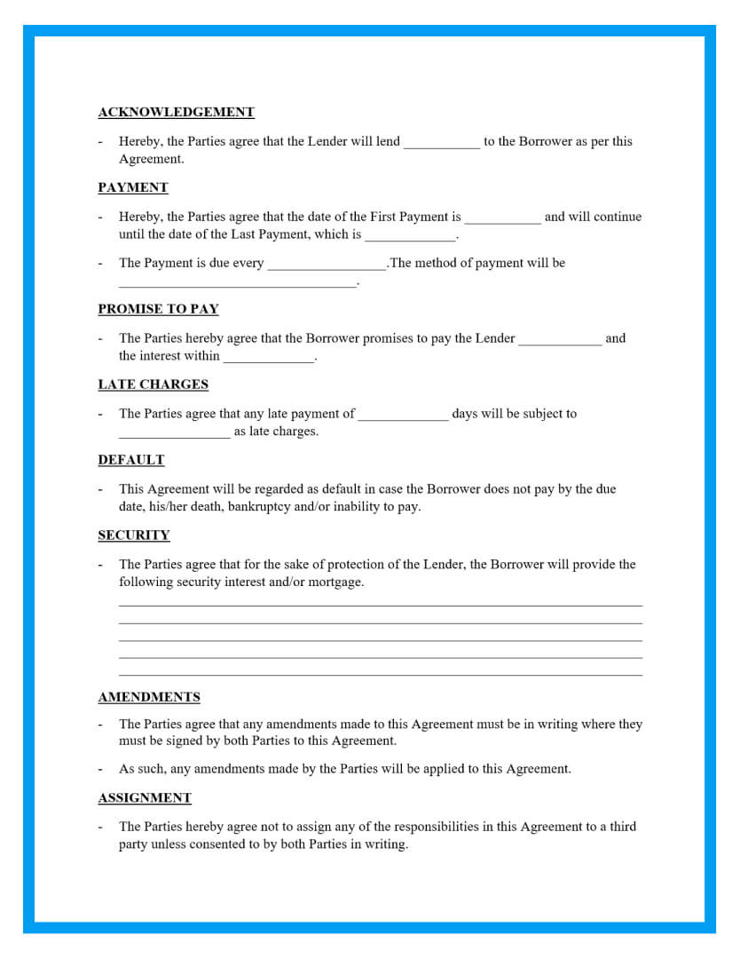 Free Loan Agreement Templates And Sample in Free Printable Loan Agreement Form