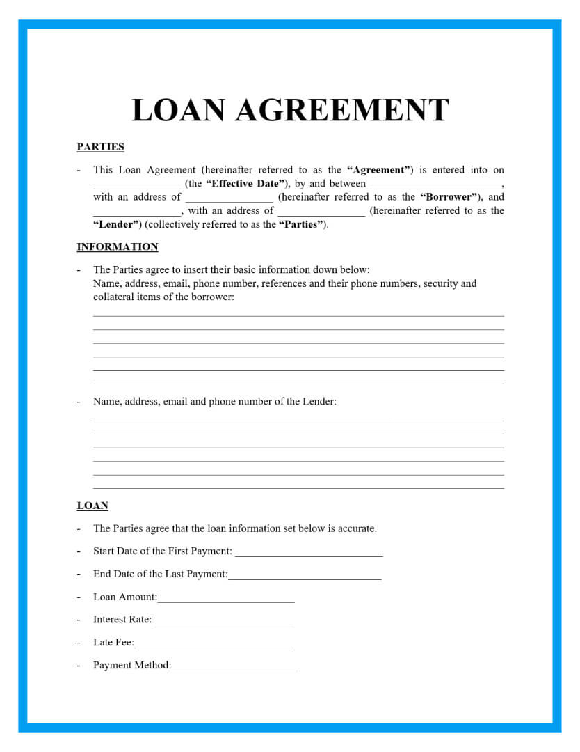 Free Loan Agreement Templates And Sample with regard to Free Printable Loan Agreement Form