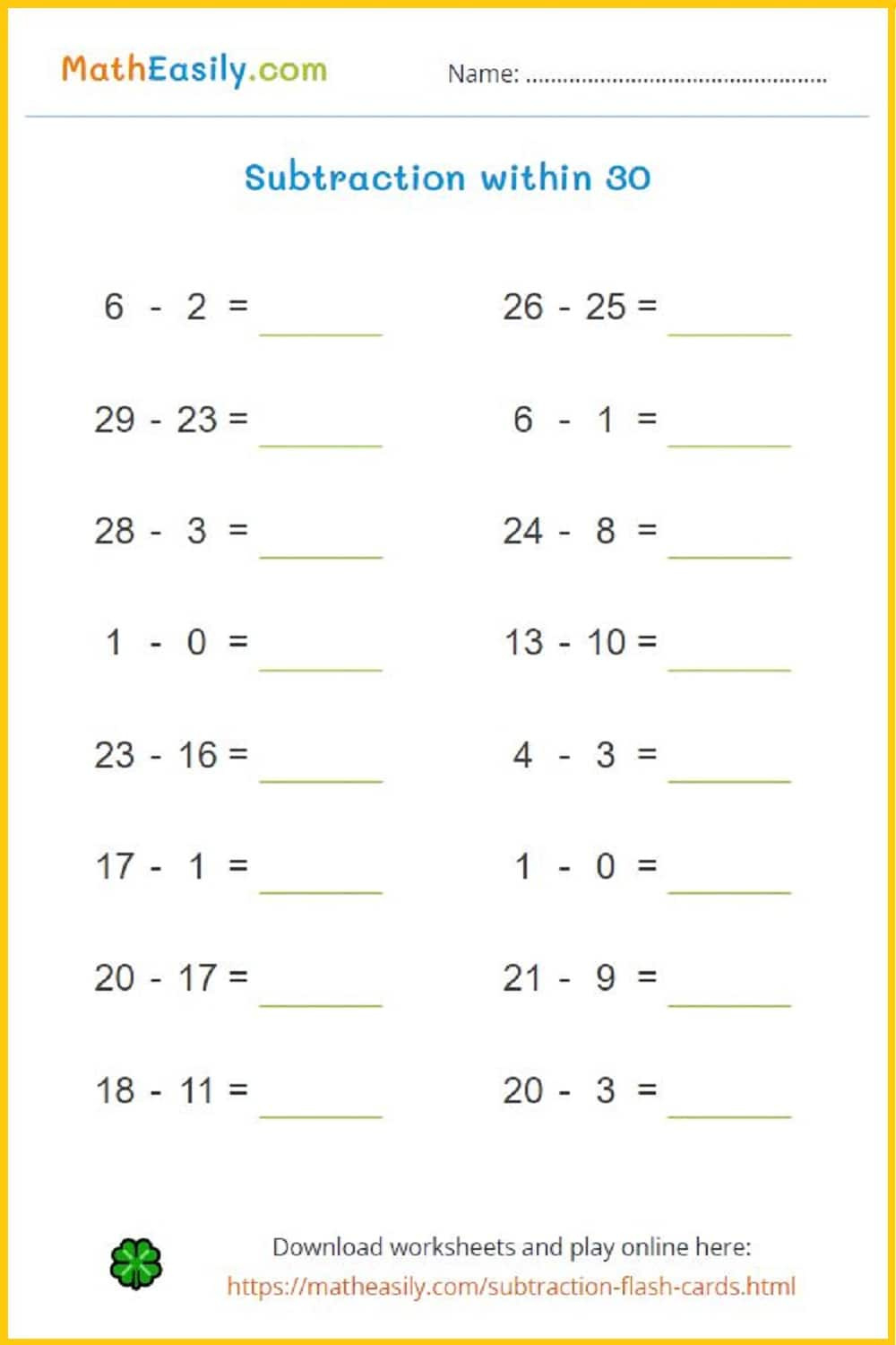 Free Math Worksheets | Auto Generated | With Answers intended for Free Printable Math Worksheets For Kids