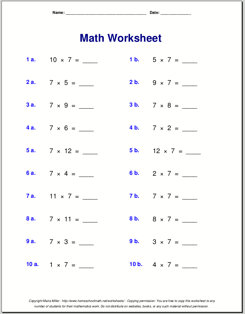 Free Math Worksheets with regard to 7Th Grade Worksheets Free Printable