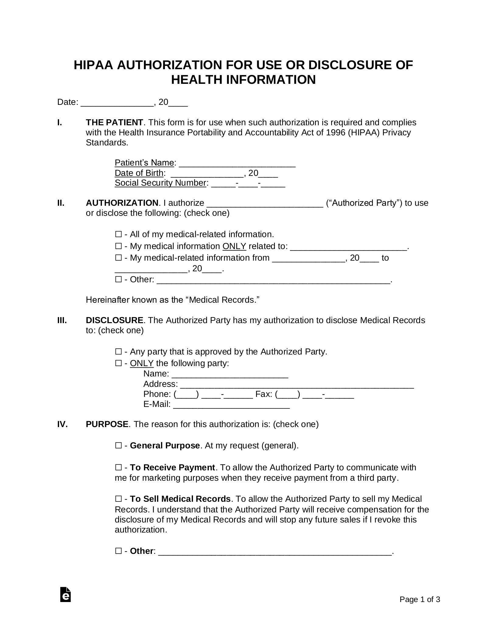 Free Medical Records Release Authorization Form (Waiver) | Hipaa inside Free Printable Medical Release Form