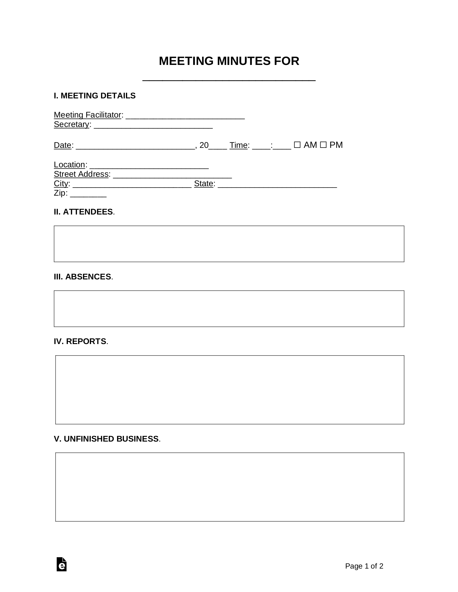 Free Meeting Minutes Templates (20) - Pdf | Word – Eforms with regard to Meeting Minutes Template Free Printable