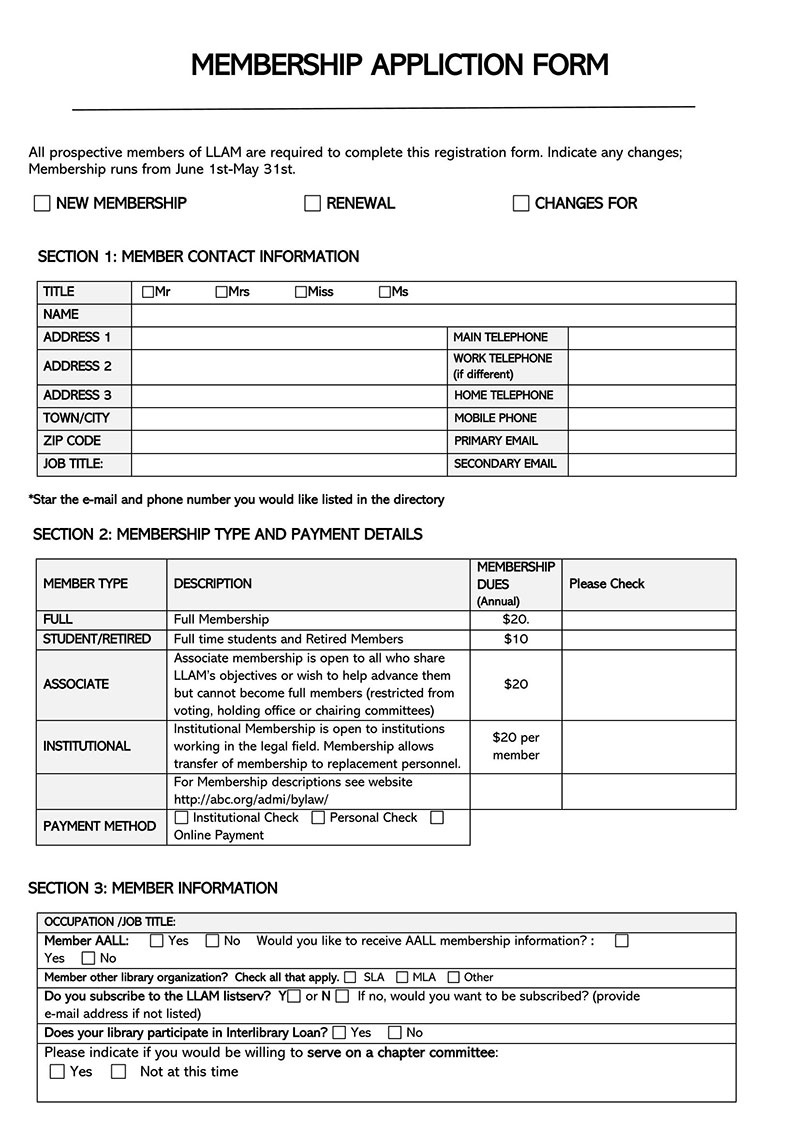 Free Membership Form Templates | What To Include (Examples) for Free Printable Membership Forms