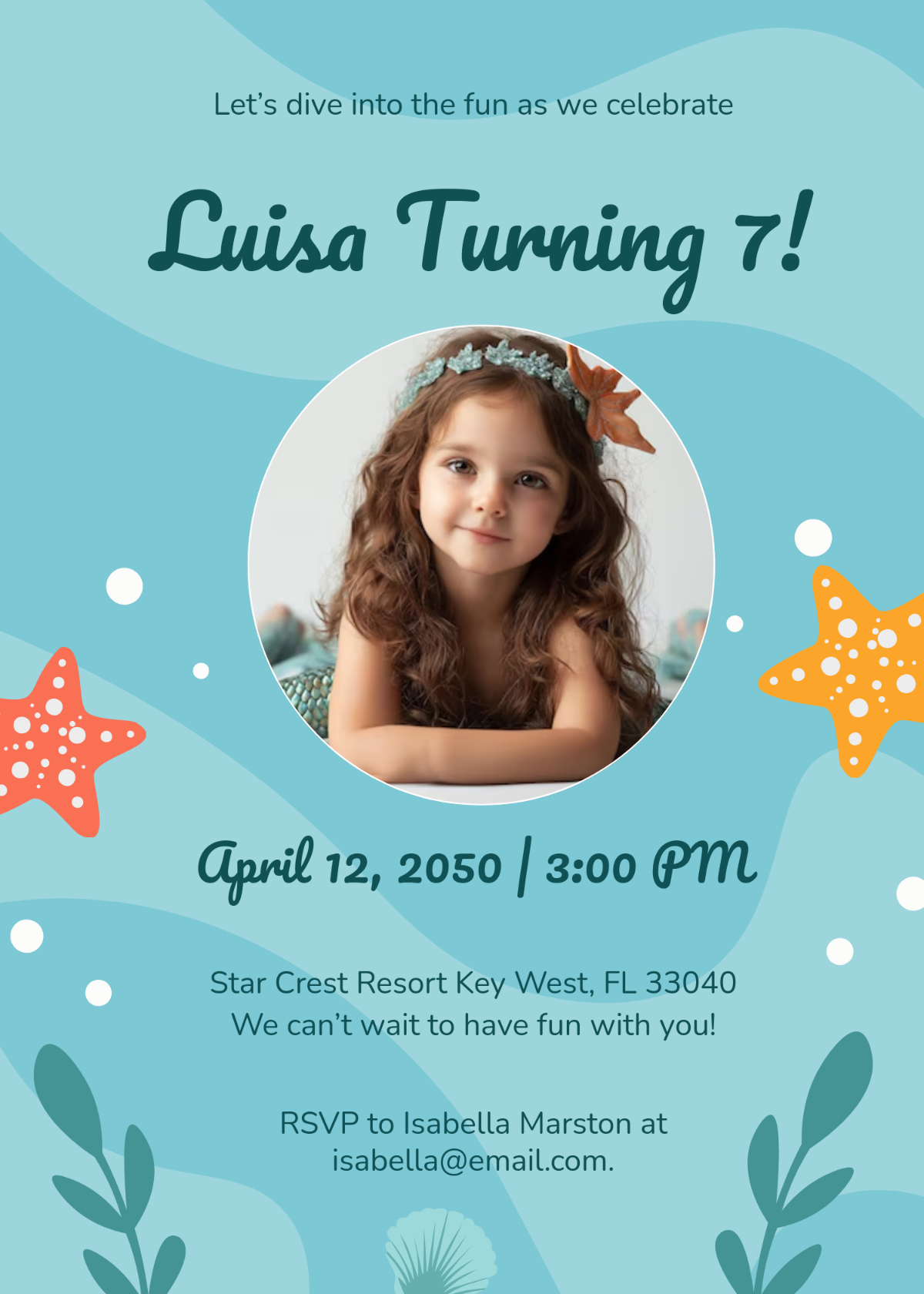 Free Mermaid Birthday Party Invitation Template To Edit Online pertaining to Mermaid Birthday Invitations Free Printable
