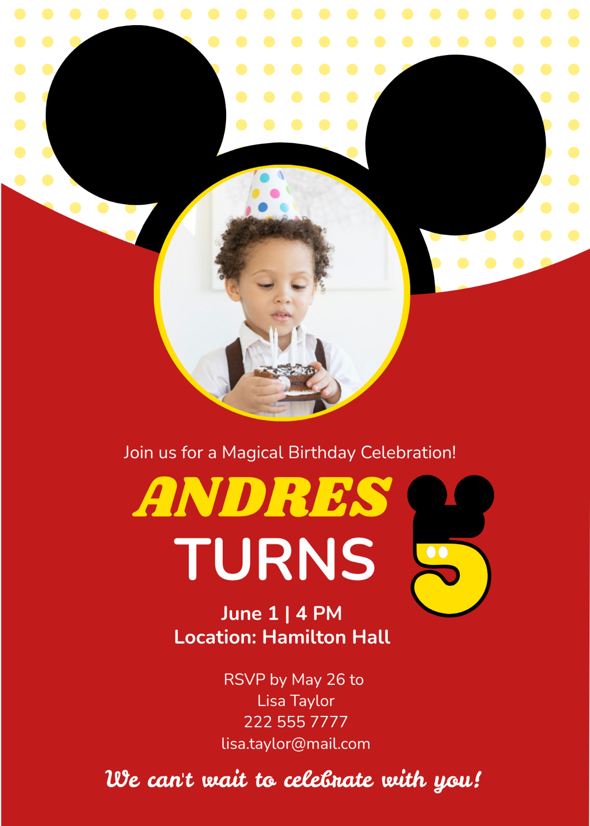 Free Mickey Mouse Birthday Invitation Template To Edit Online pertaining to Free Printable Mickey Mouse 1St Birthday Invitations