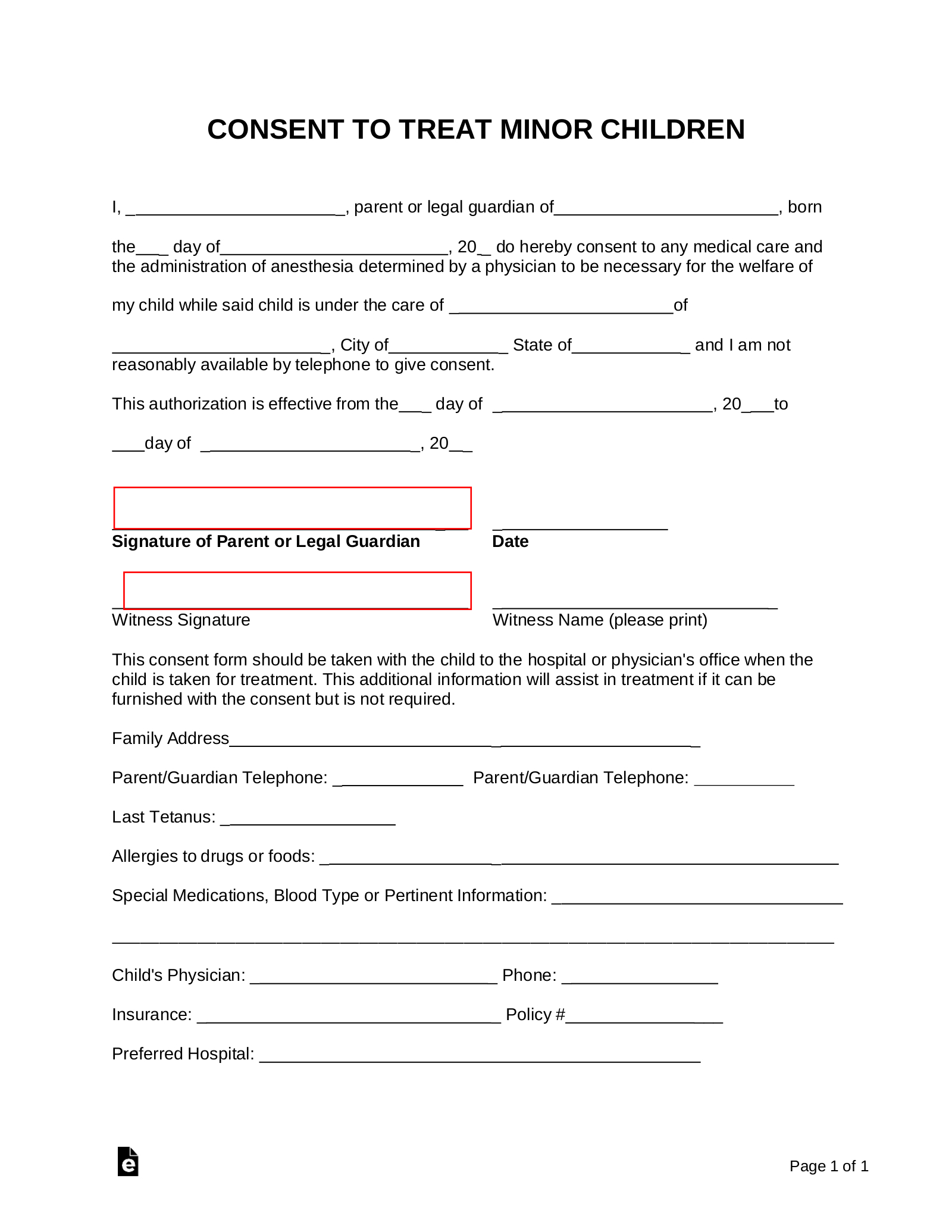 Free Minor (Child) Medical Consent Form - Pdf | Word – Eforms for Free Printable Medical Release Form
