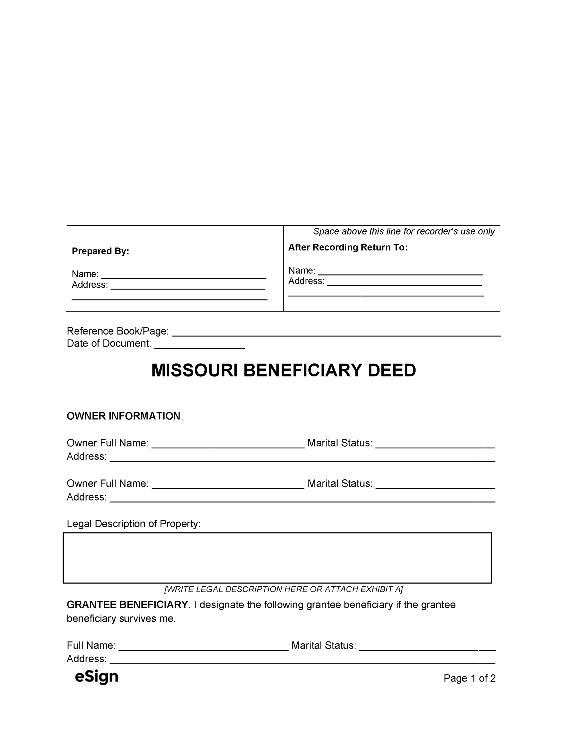 Free Missouri Beneficiary Deed Form | Pdf | Word with Free Printable Beneficiary Deed