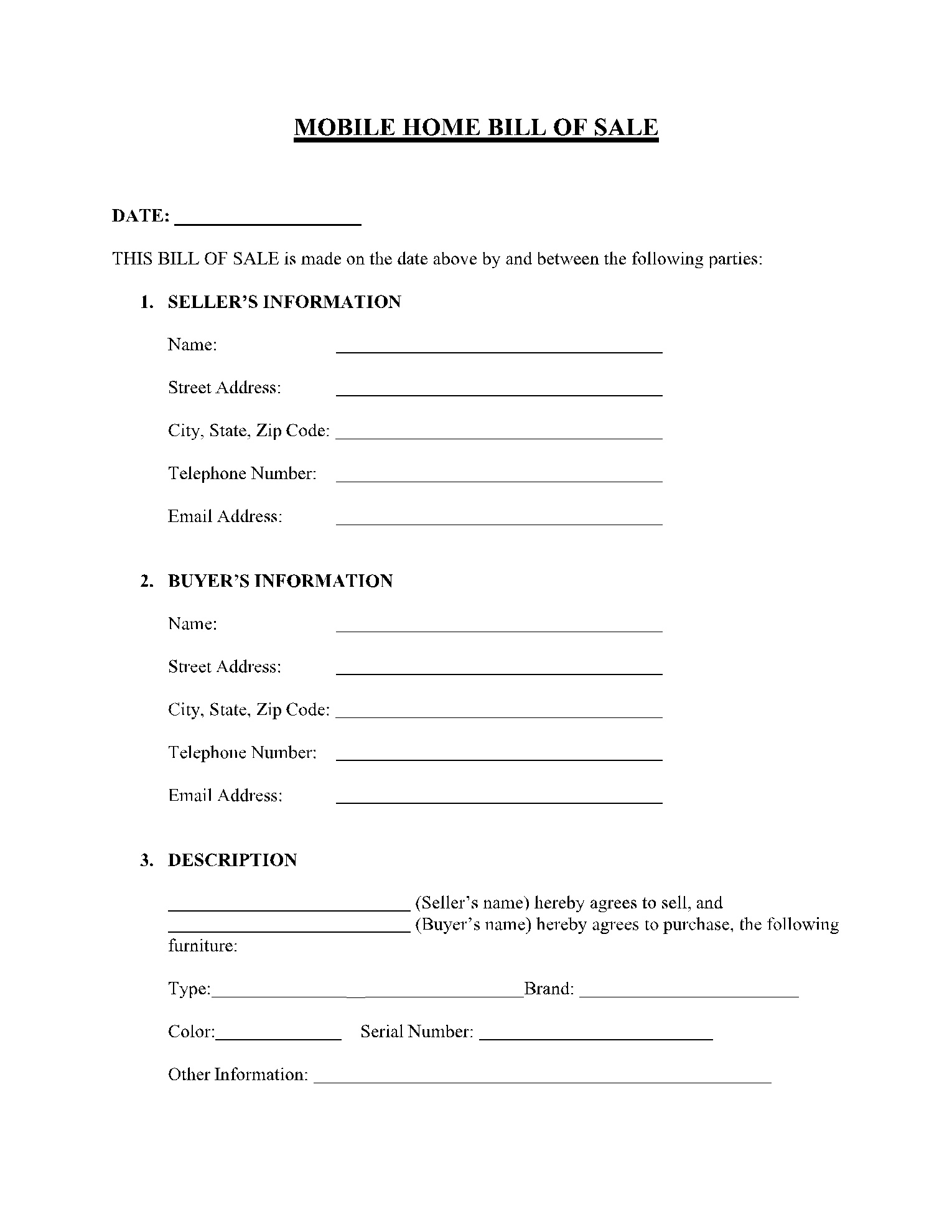 Free Mobile (Manufactured) Home Bill Of Sale Template | Cocosign throughout Free Printable Bill Of Sale For Mobile Home