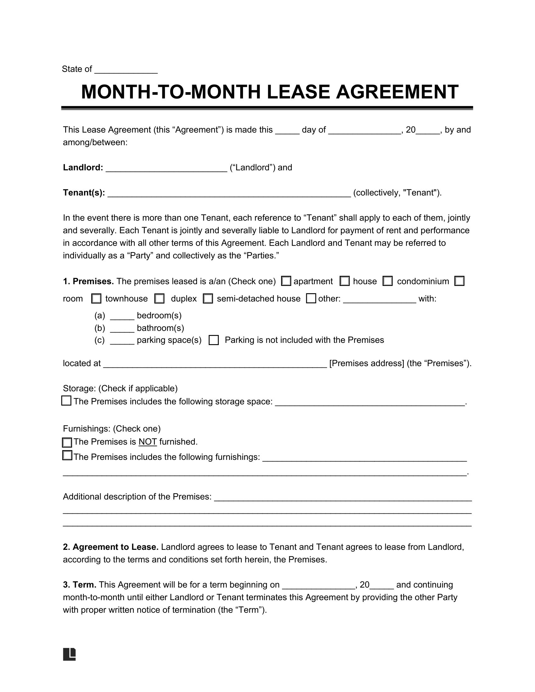 Free Month To Month Lease Agreement  Template | Pdf & Word throughout Free Printable Rental Agreement