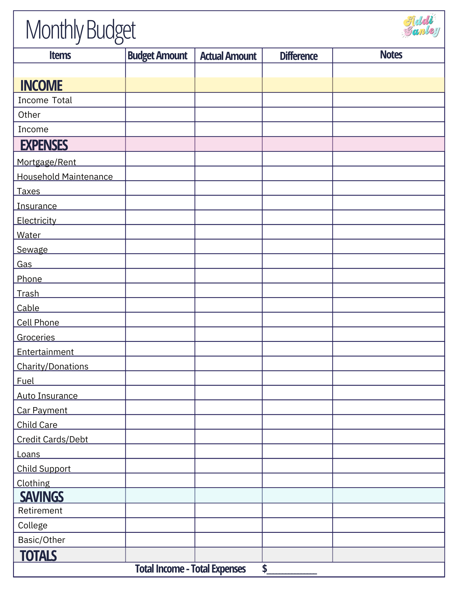 Free Monthly Budget Template - Instant Download - Worksheets Library throughout Free Printable Monthly Household Budget Sheet