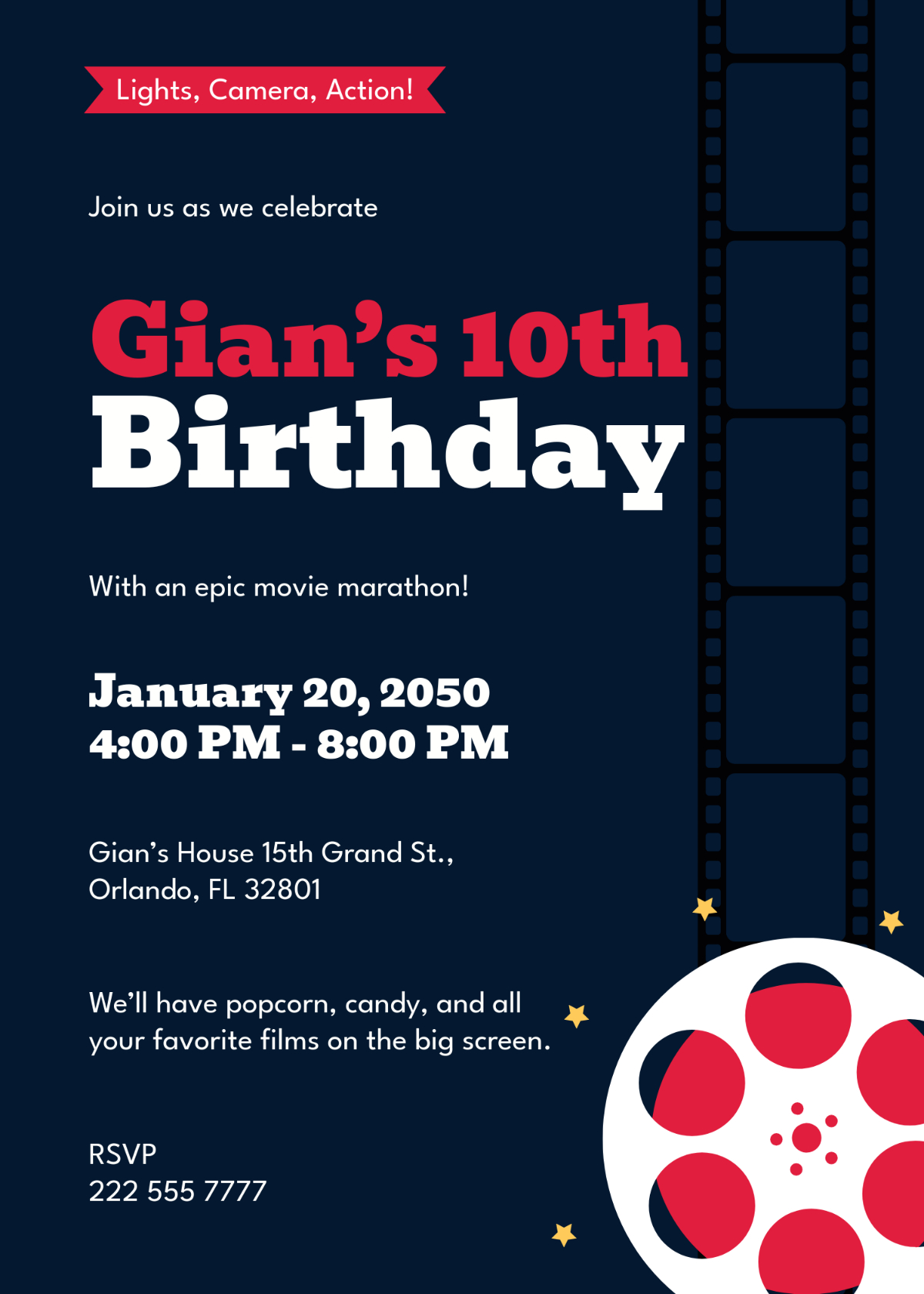 Free Movie Birthday Party Invitation Template To Edit Online throughout Free Printable Movie Themed Invitations