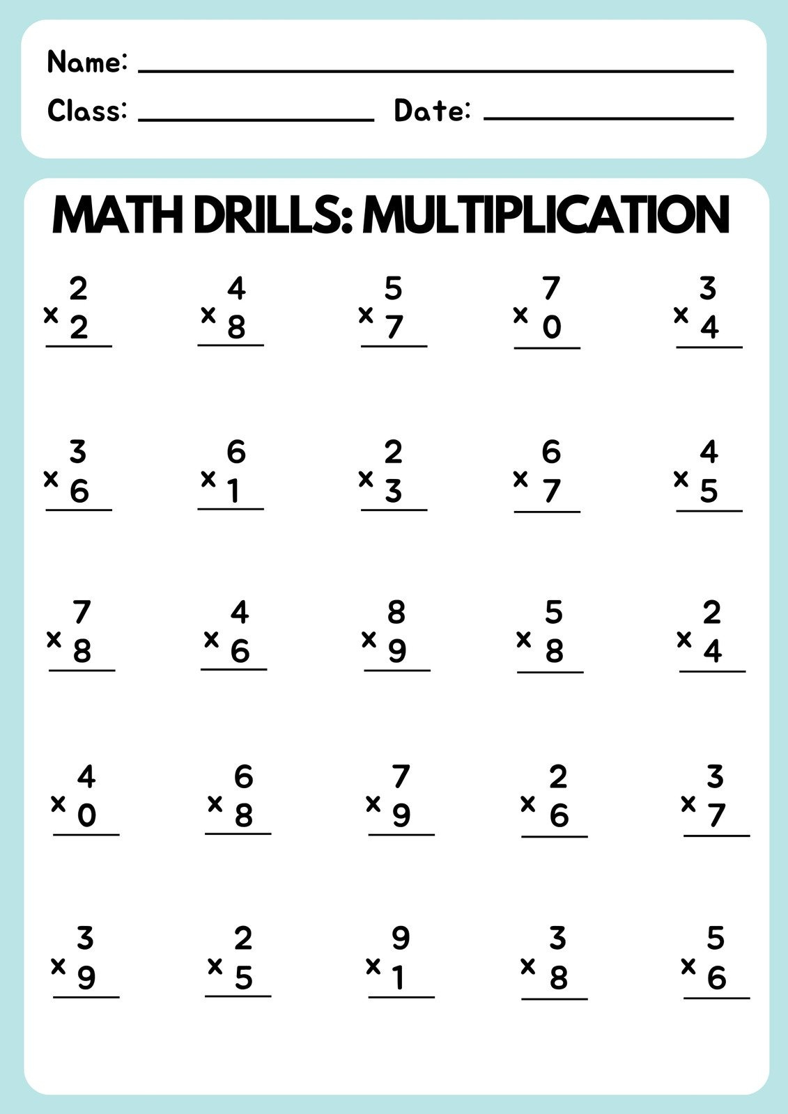 Free Multiplication Worksheet To Use And Print | Canva in Free Printable Simple Math Worksheets