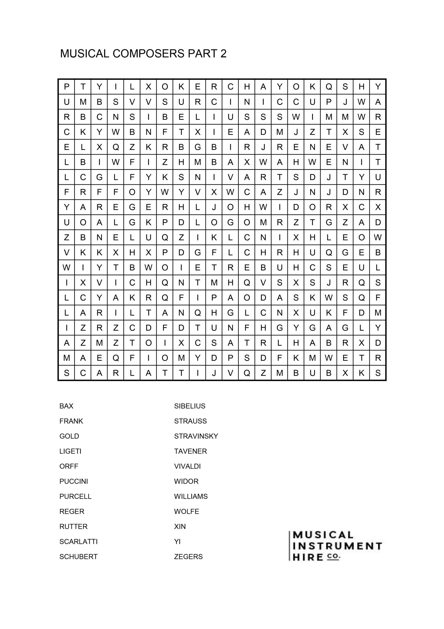 Free Music Word Search Puzzles - Musical Instrument Hire Co throughout Free Printable Music Word Searches