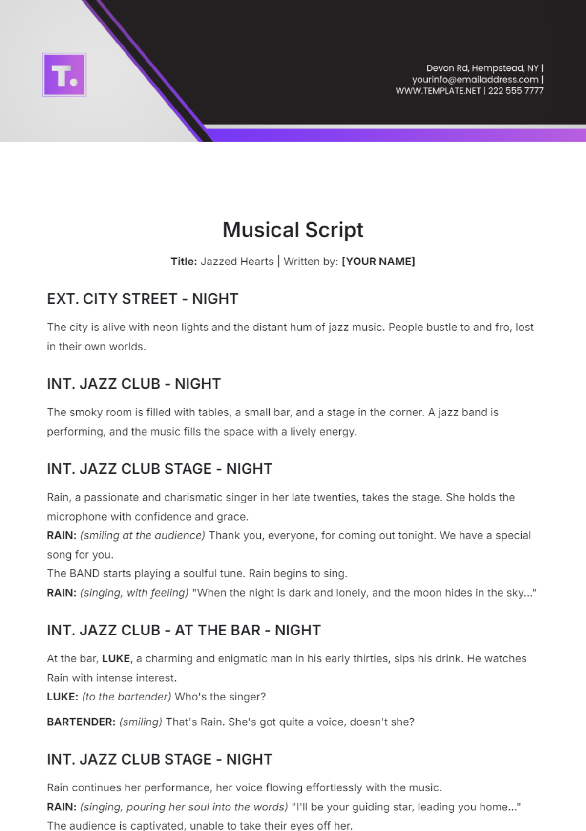 Free Musical Script Template To Edit Online regarding Free Printable Play Scripts