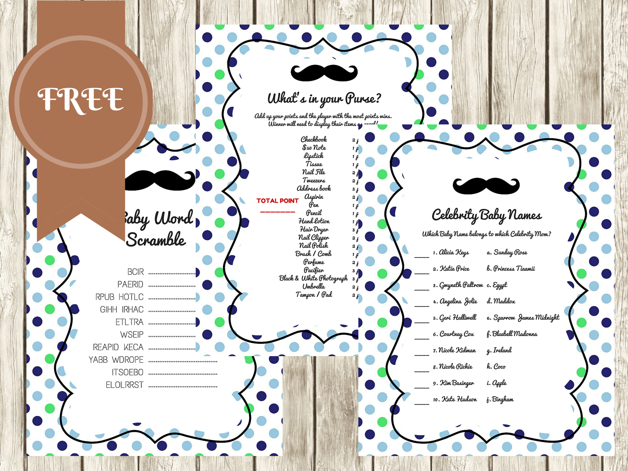 Free Mustache Baby Shower Games Template – Baby Shower Ideas 4U pertaining to Name That Mustache Game Printable Free