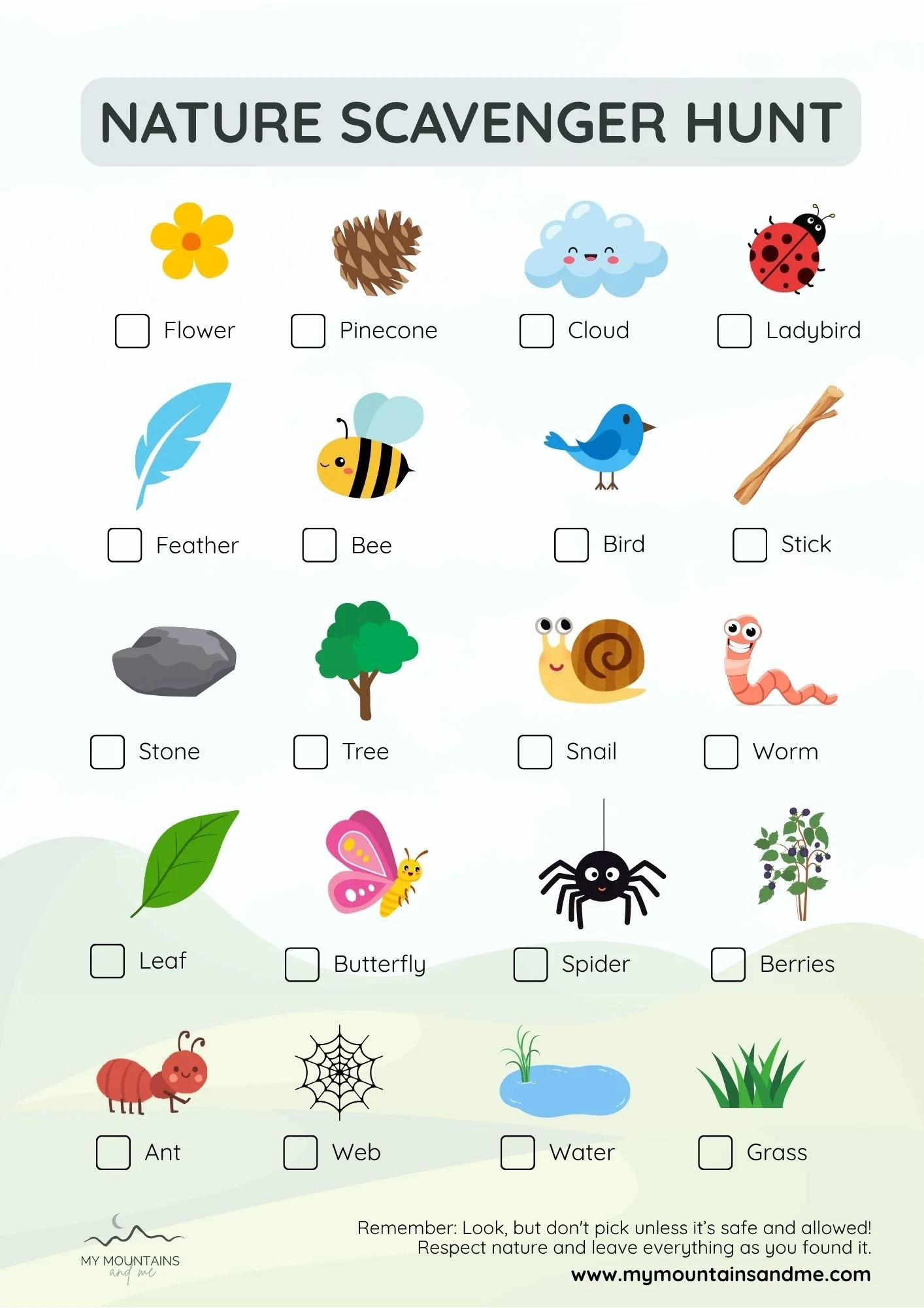 Free Nature Scavenger Hunt Printable For Kids (Uk) — My Mountains throughout Free Printable Scavenger Hunt For Kids