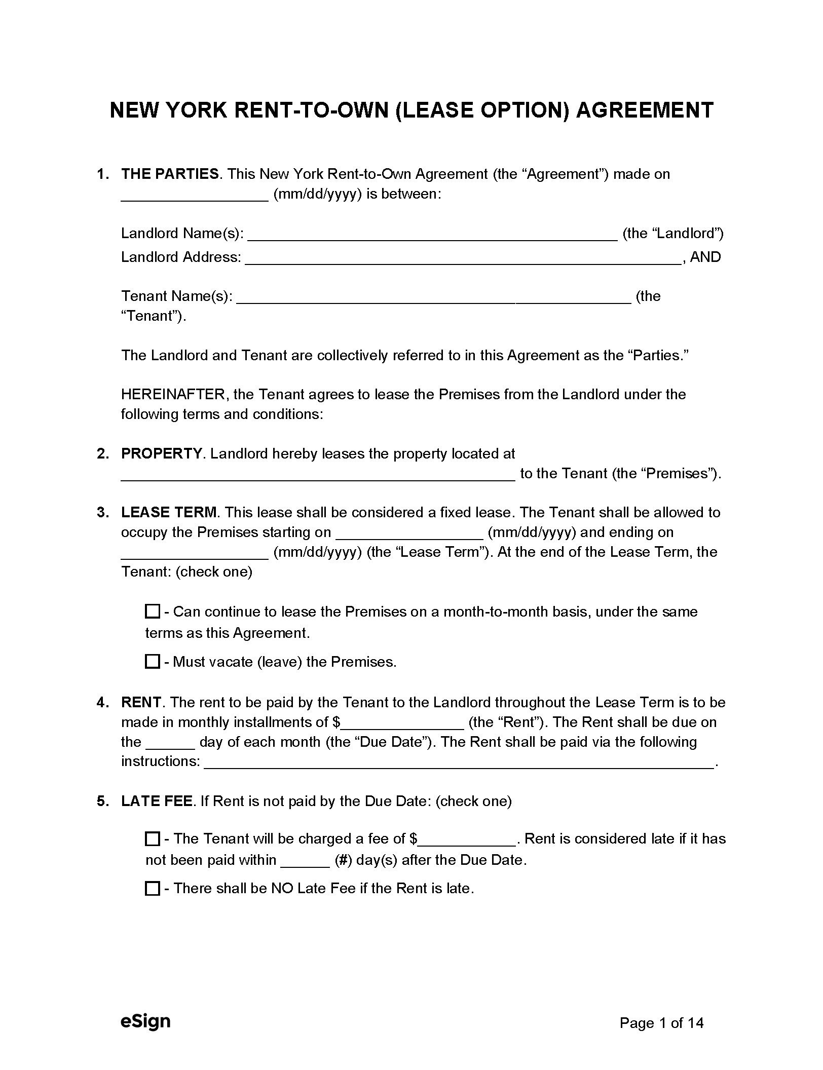 Free New York Rental Lease Agreement Templates (6) | Pdf inside Free Printable Lease Agreement Ny
