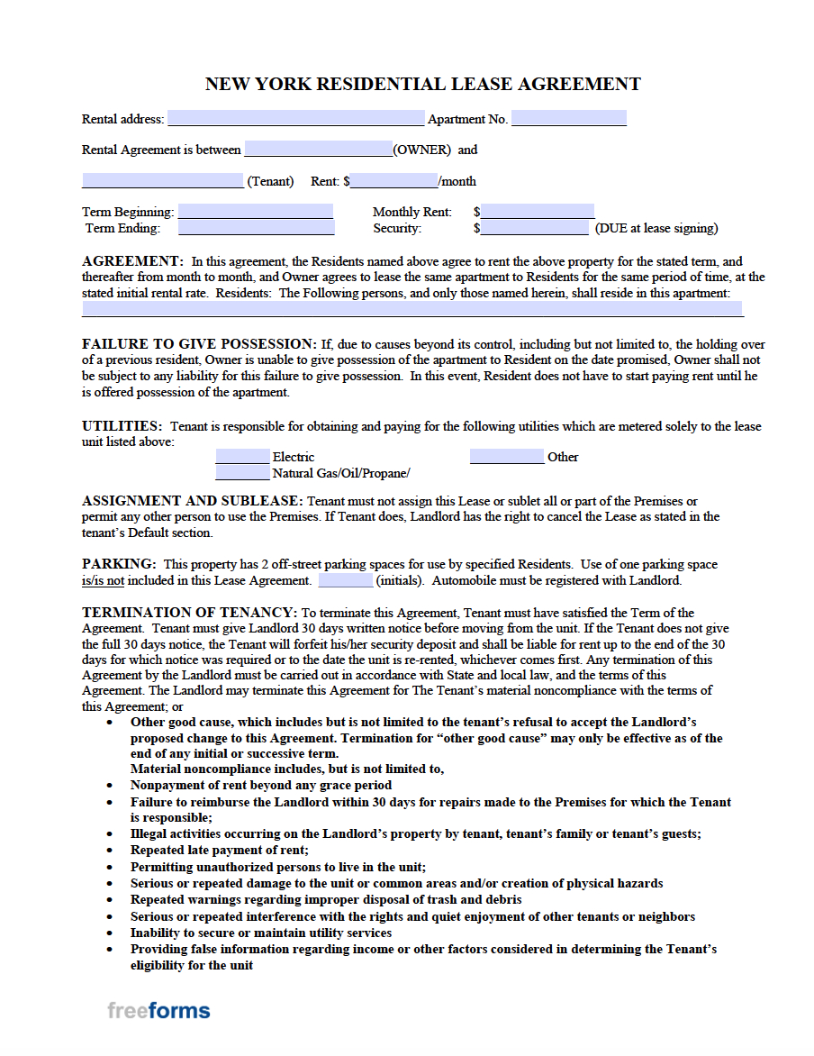 Free New York Rental Lease Agreement Templates | Pdf for Free Printable Lease Agreement Ny