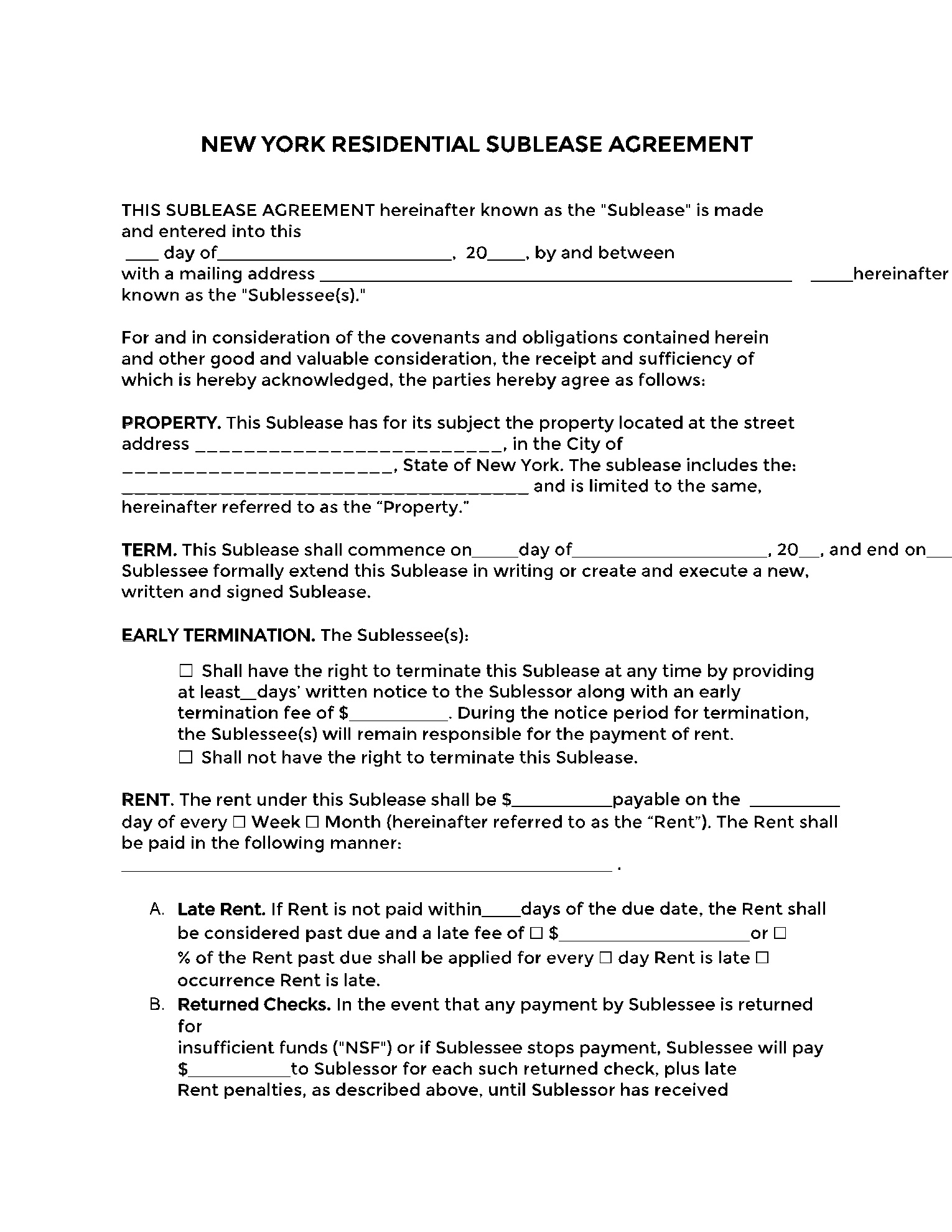 Free New York Residential Lease Agreement (Pdf Sample) with Free Printable Lease Agreement Ny