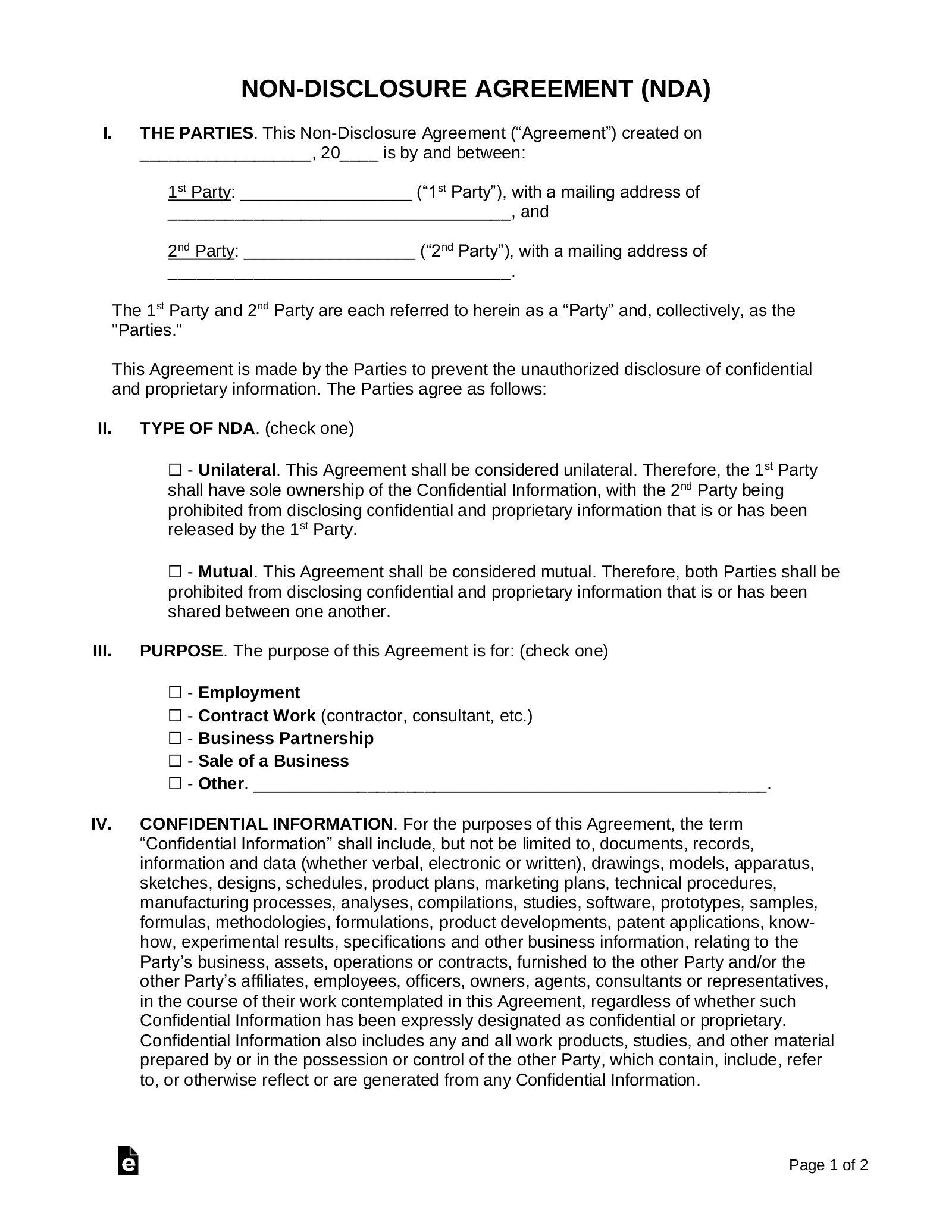 Free Non-Disclosure Agreement (Nda) Templates (21) - Pdf | Word for Free Printable Non Disclosure Agreement Form