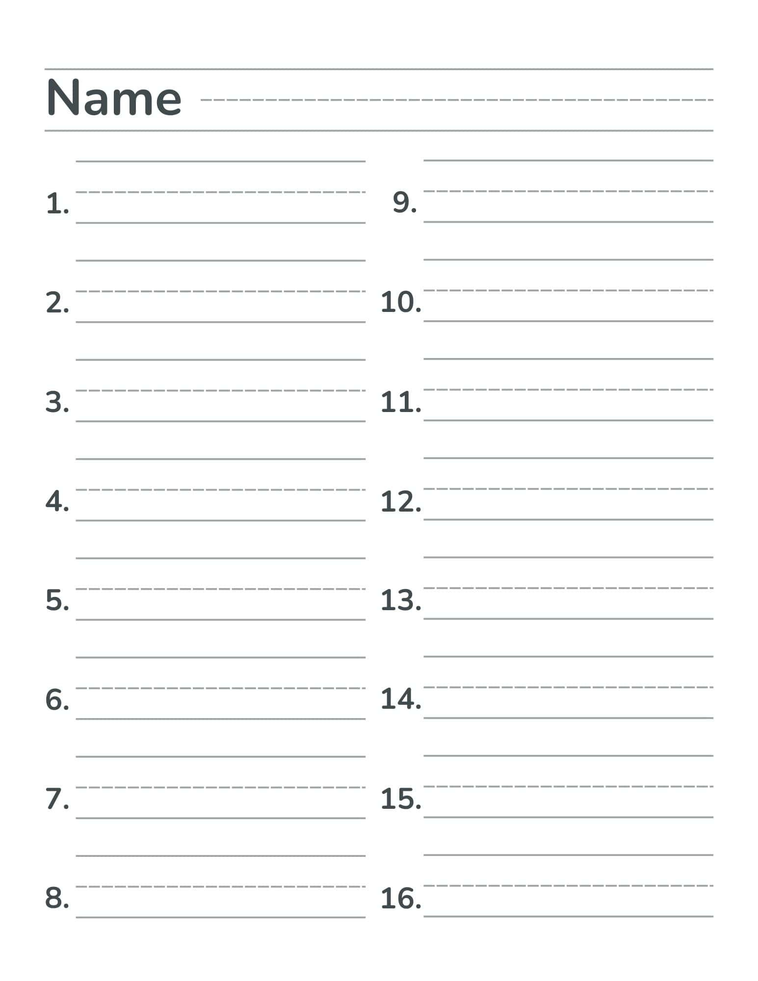 Free Numbered Lined Paper Pdf (1-20, 1-25, 1-50, 1-100) pertaining to Free Printable Numbered List