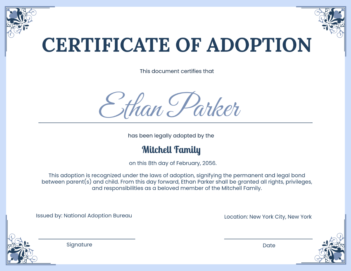 Free Official Adoption Certificate Papers Template To Edit Online in Fake Adoption Certificate Free Printable