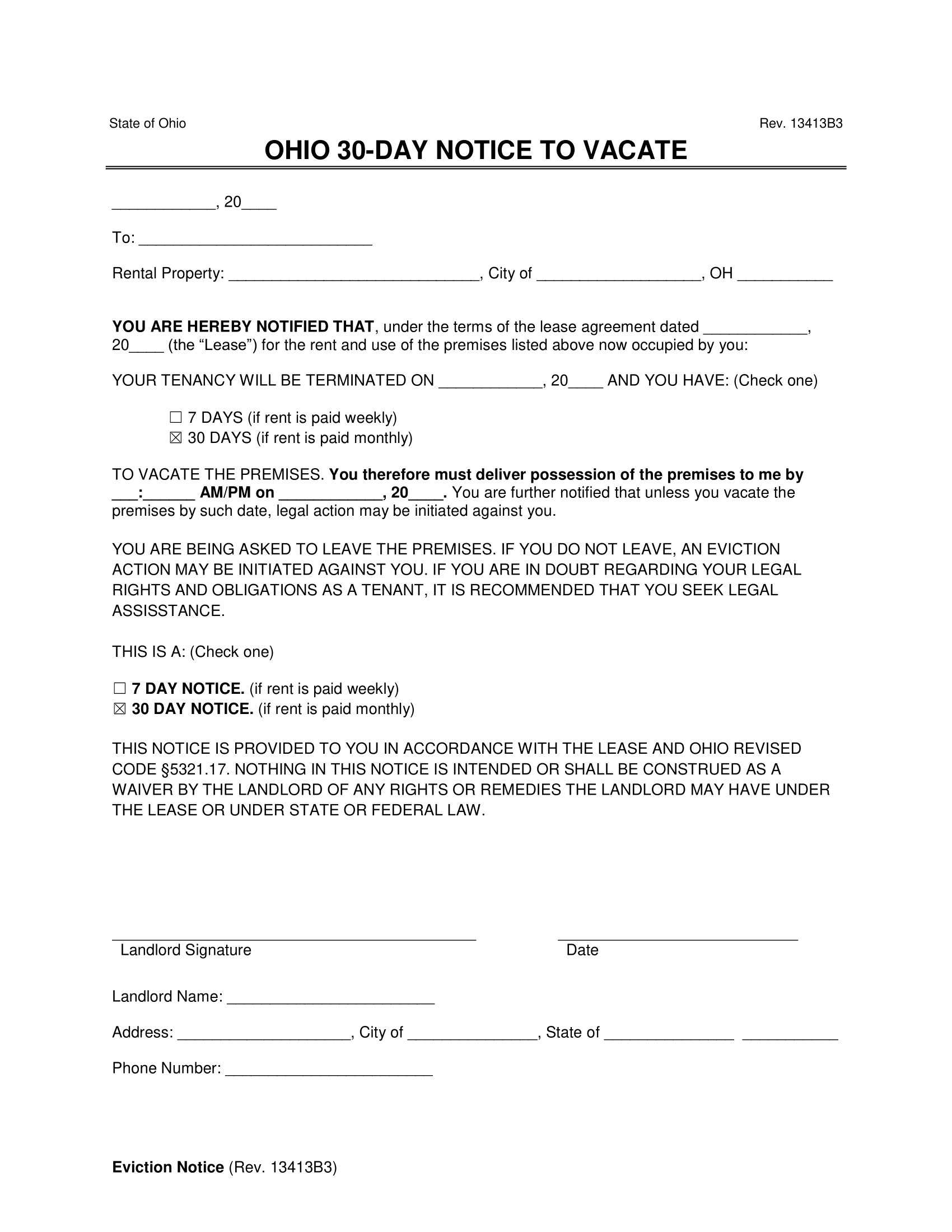 Free Ohio Lease Termination Letter Form | 30-Day Notice inside Free Printable Eviction Notice Ohio