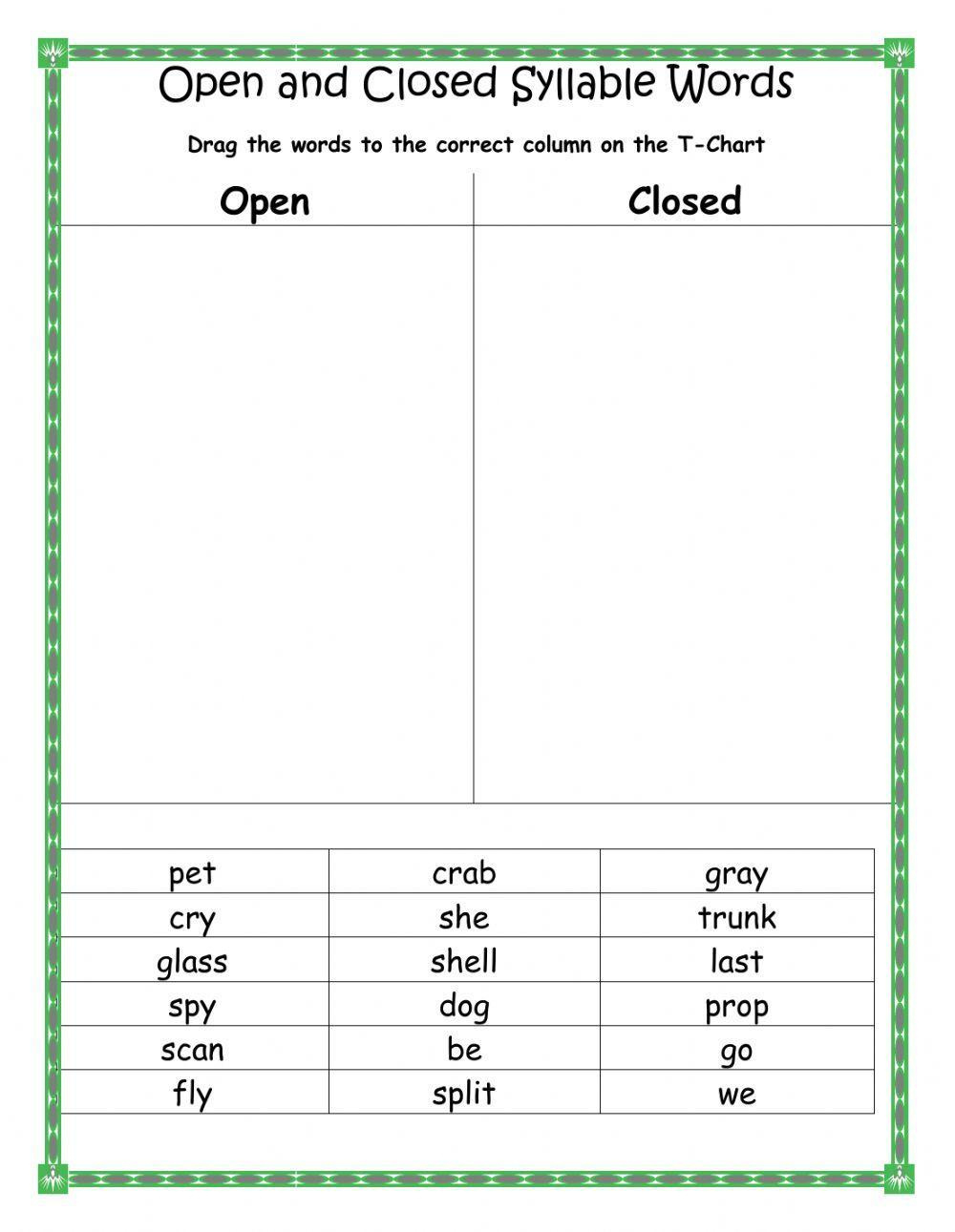 Free Open And Closed Syllables Worksheets – Exercise 2 - Your Home pertaining to Free Printable Open And Closed Syllable Worksheets