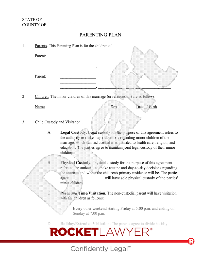 Free Parenting Plan: Print, Save & Download - Rocket Lawyer with regard to Free Printable Parenting Plan