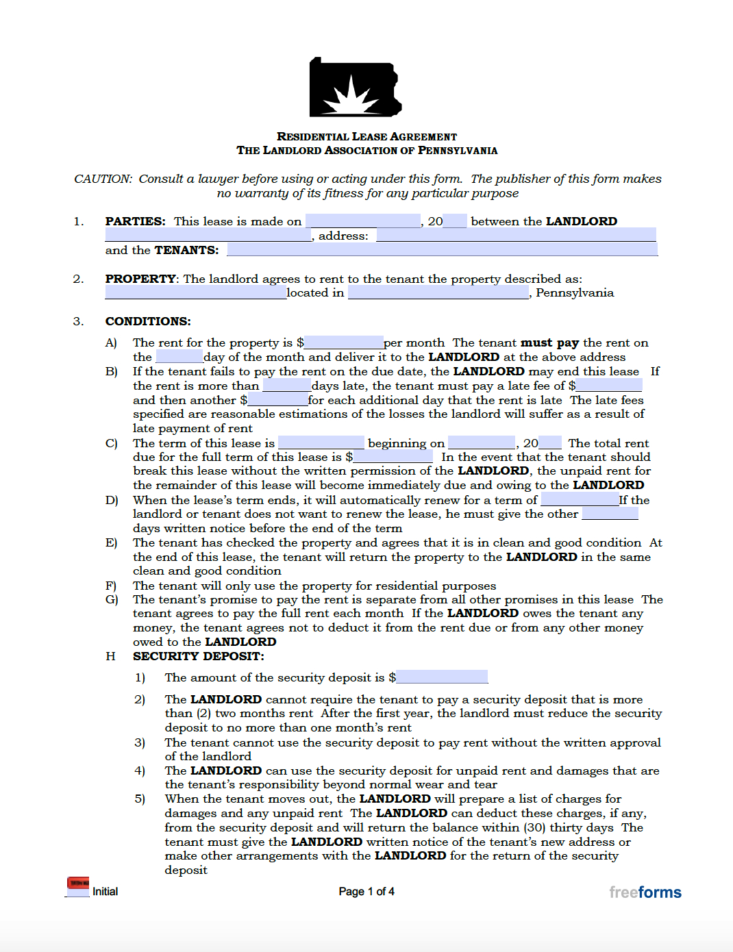 Free Pennsylvania Standard Residential Lease Agreement Template within Free Printable Lease Agreement Pa
