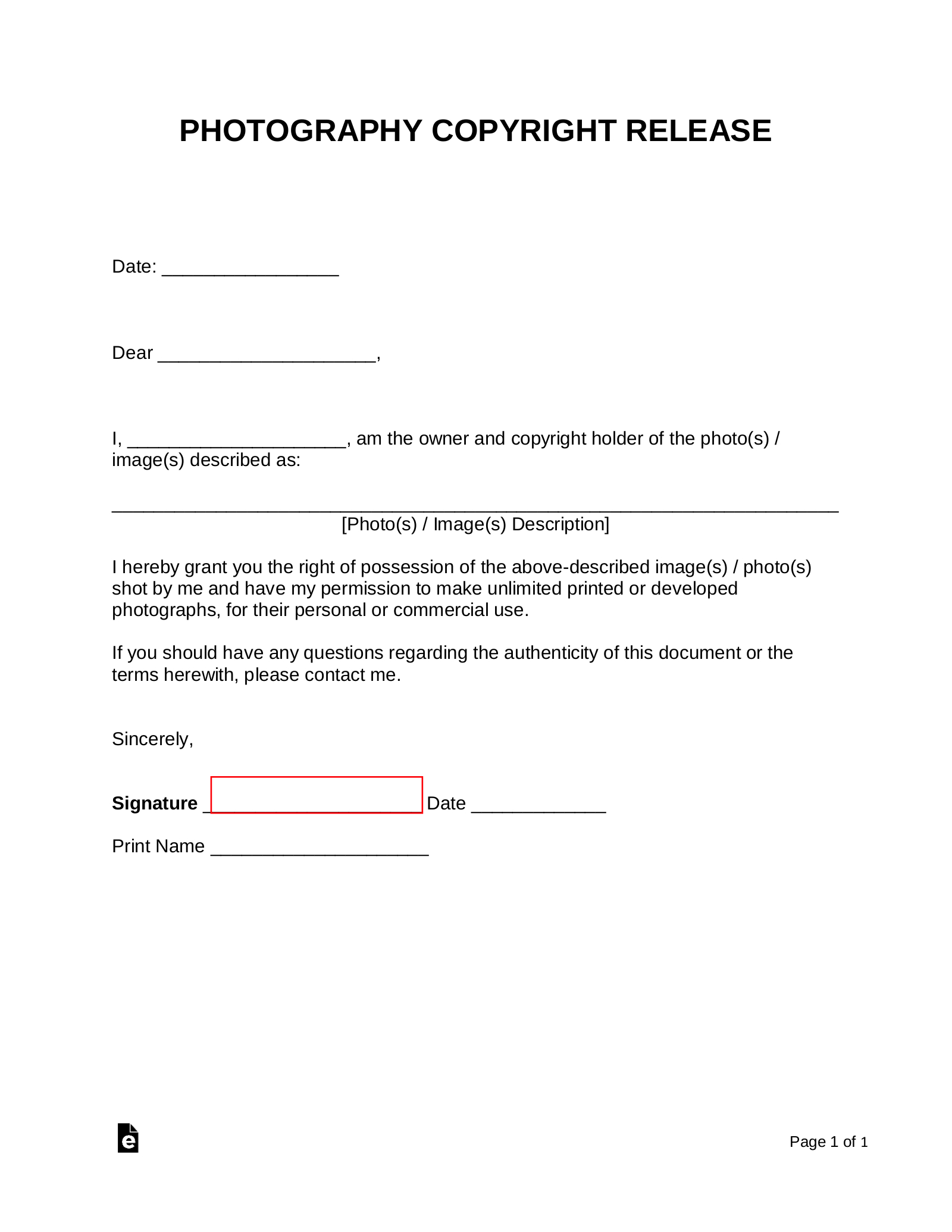Free Photo Copyright Release Form - Pdf | Word – Eforms pertaining to Free Printable Photo Release Form