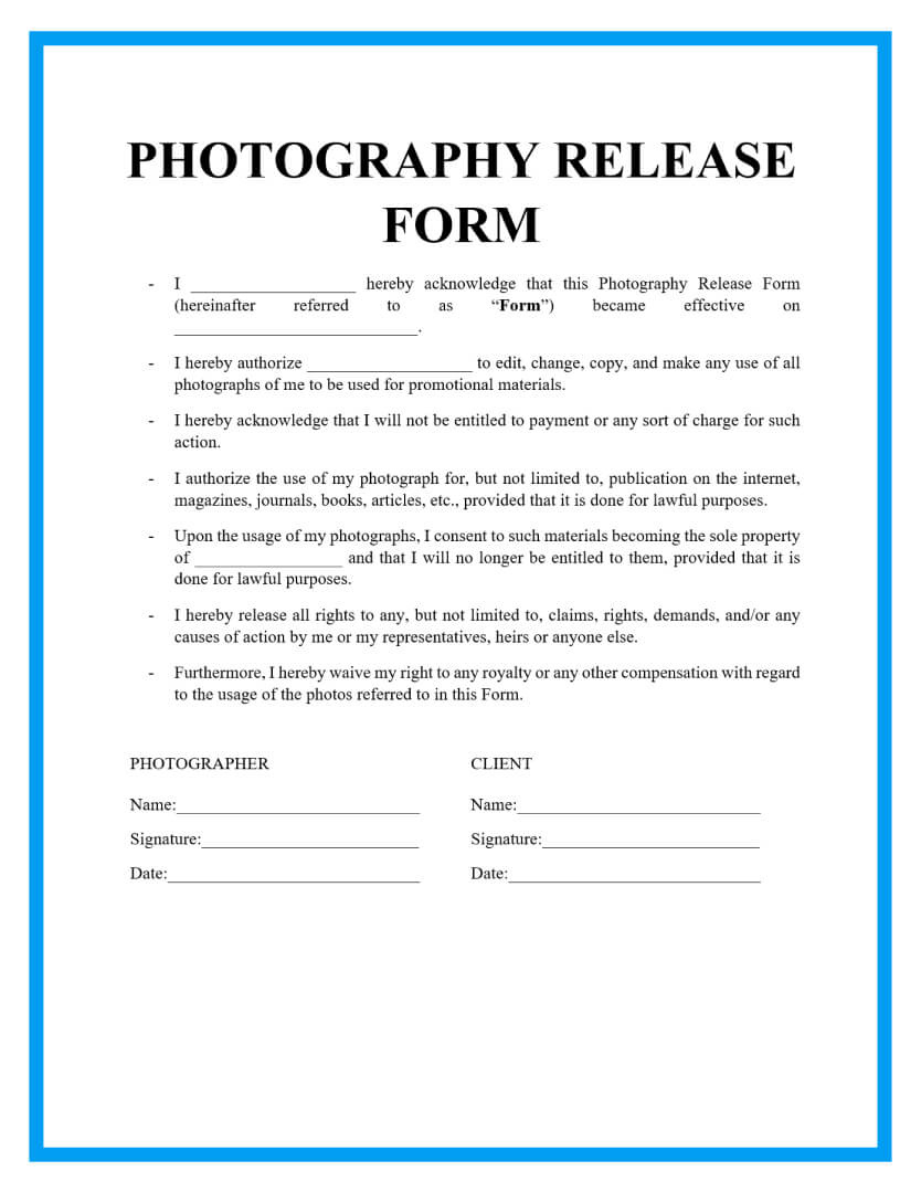 Free Photography Release Form Template for Free Printable Photo Release Form